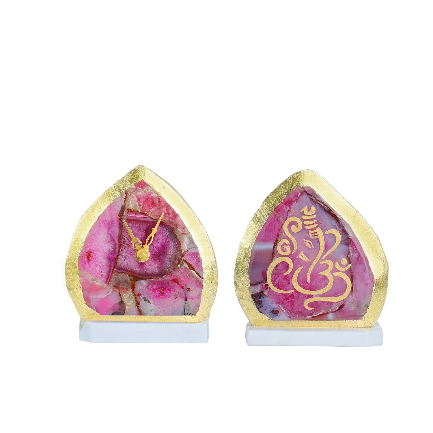 Set of one Agate Table Clock and one Ganesha Showpiece
