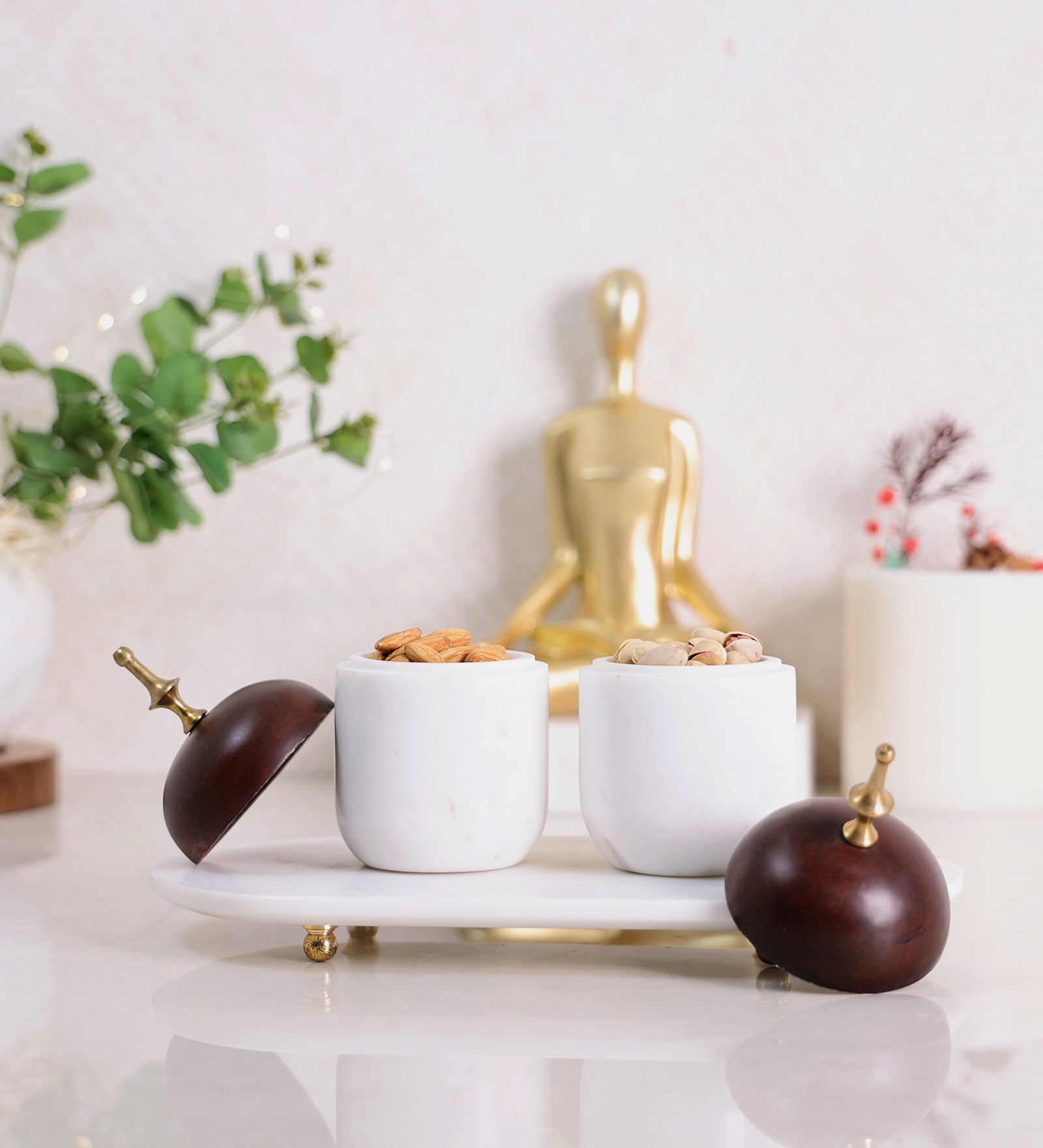 Decorative Canister Set of 3 Canisters with Platter