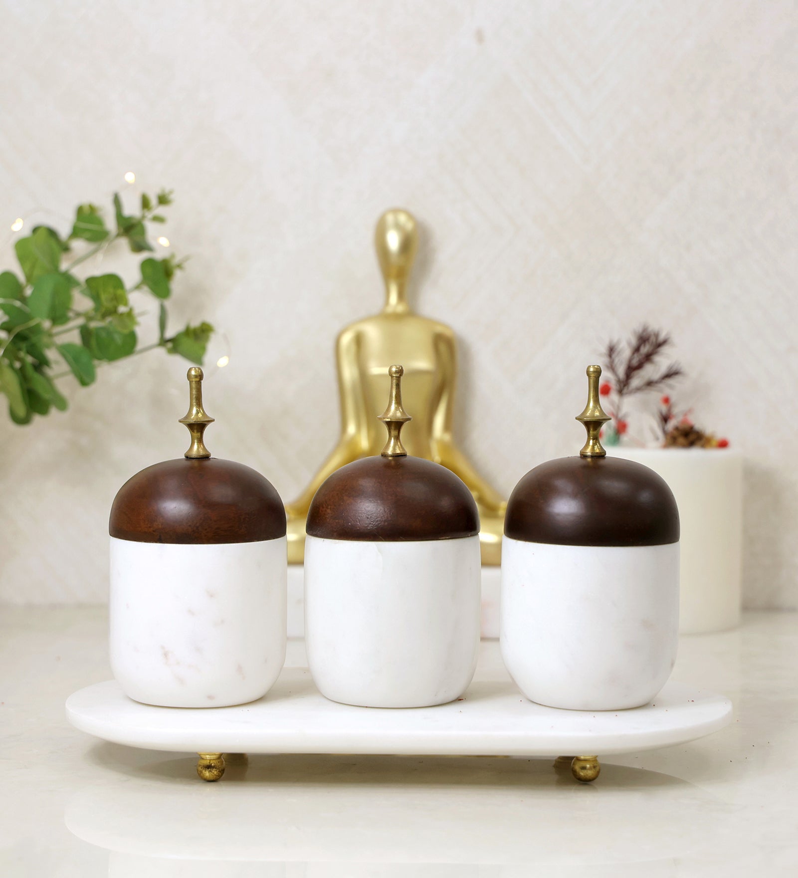 Decorative Canister Set of 3 Canisters with Platter