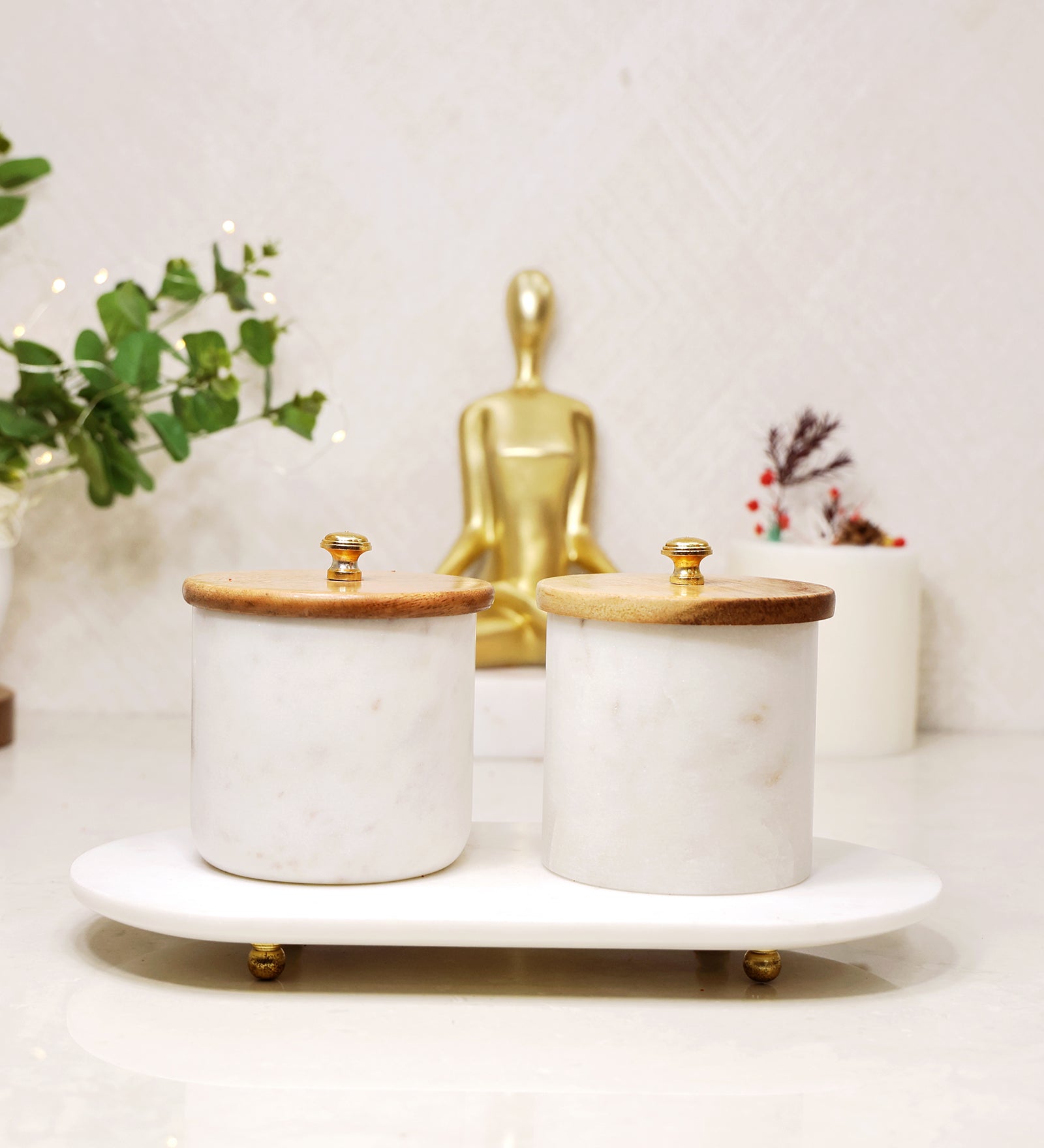 Contemporary Airtight Container Set of 2 Canisters with Platter