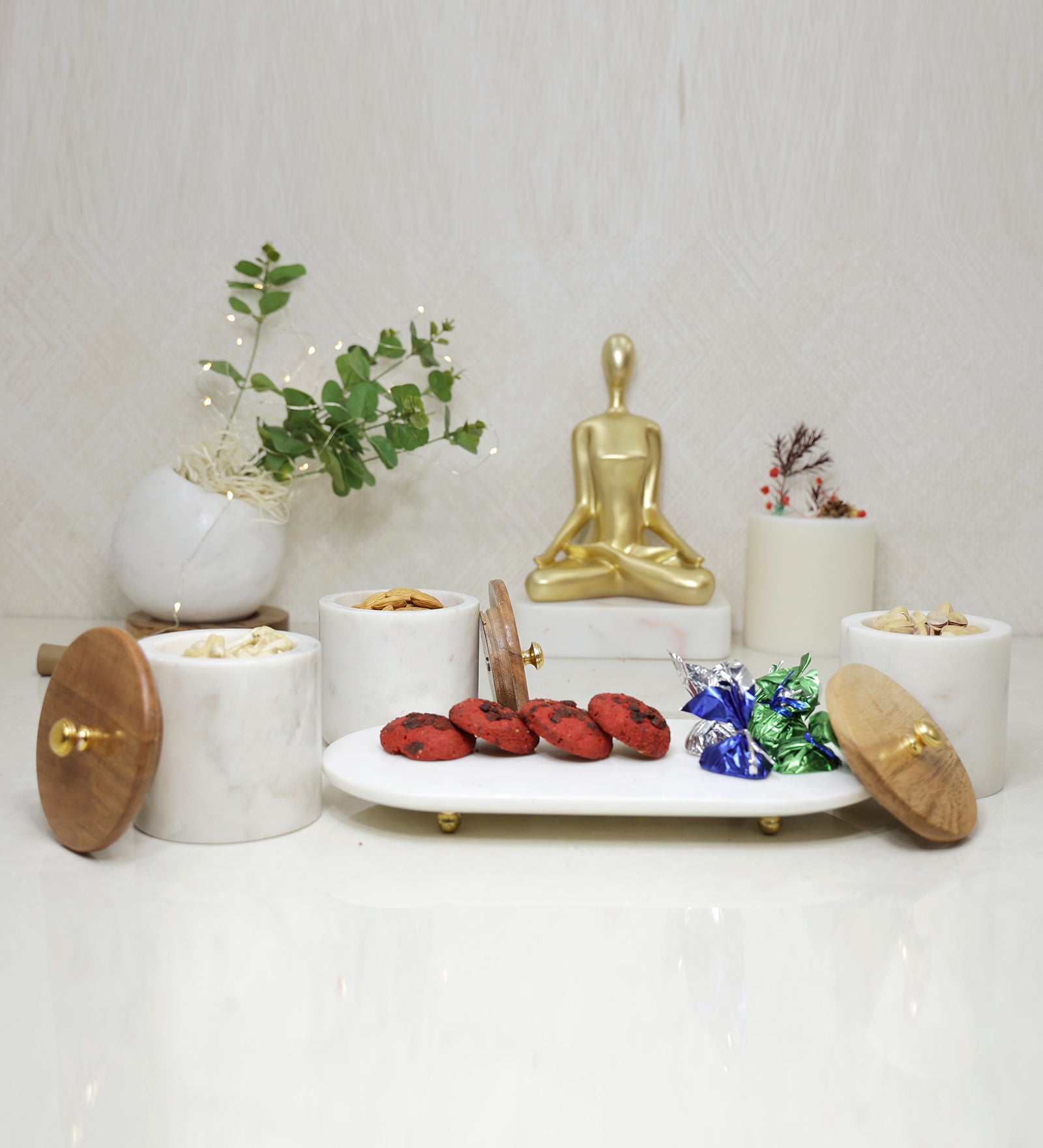 Contemporary Airtight Container Set of 3 Canisters with Platter