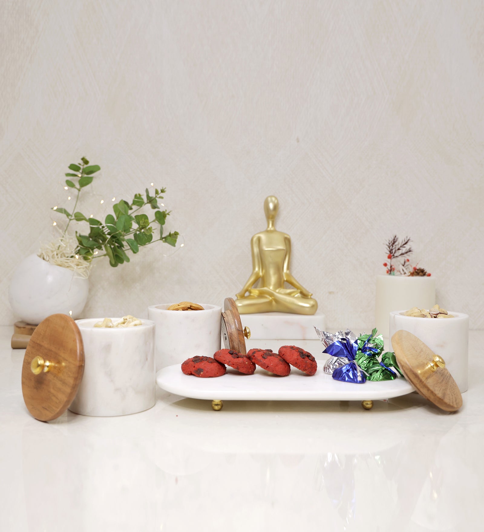 Contemporary Airtight Container Set of 3 Canisters with Platter