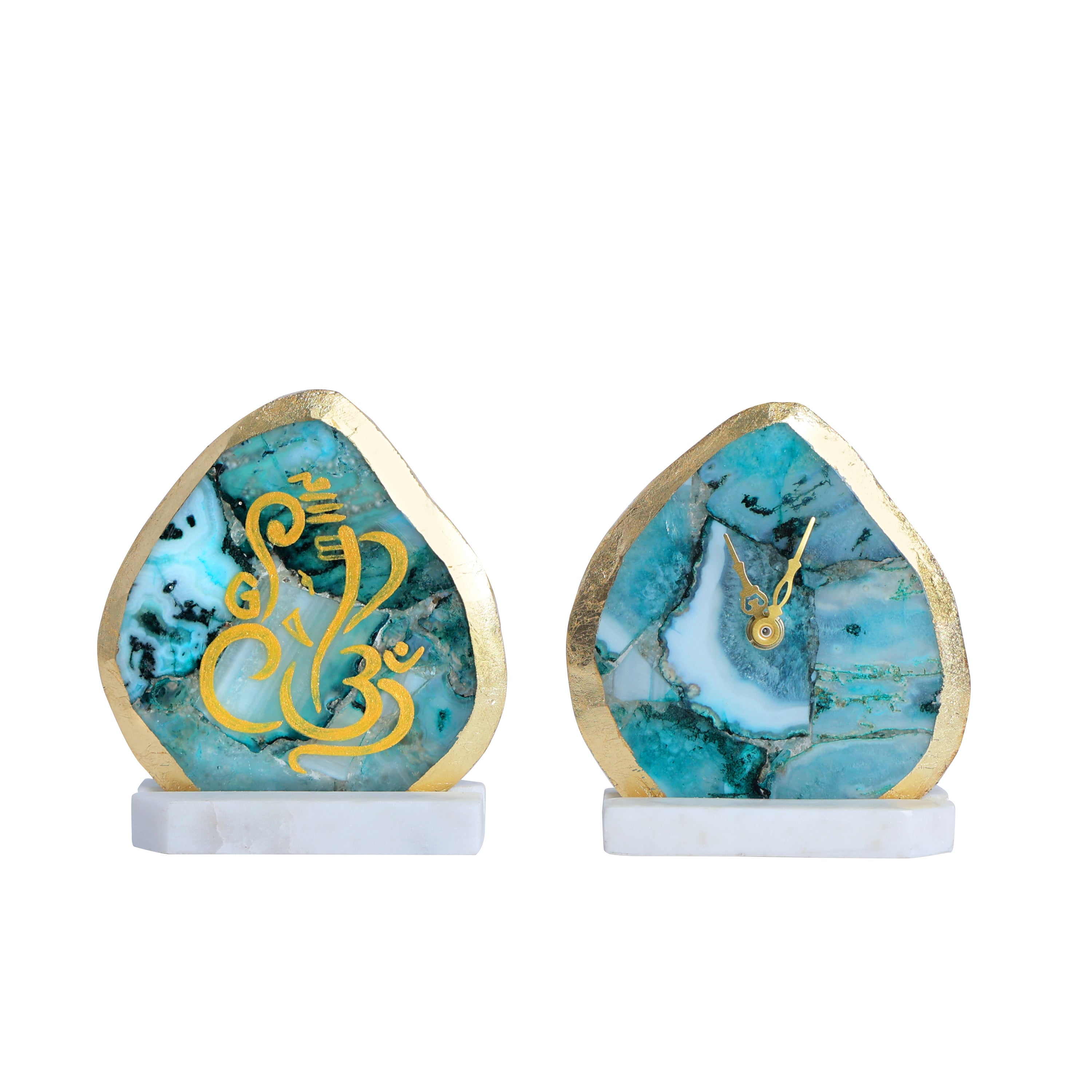 Set of one Agate Table Clock and one Ganesha Showpiece