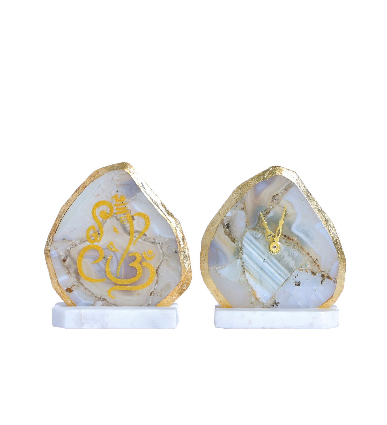 Set of one Agate Table Clock and one Ganesha Showpiece
