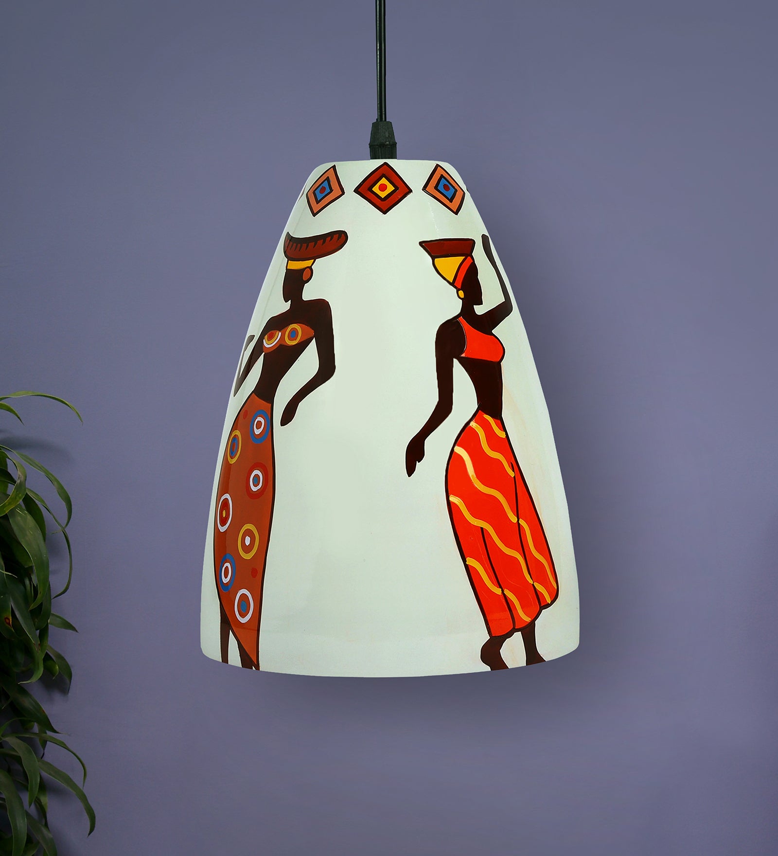 Folk Art Glass Hanging Light