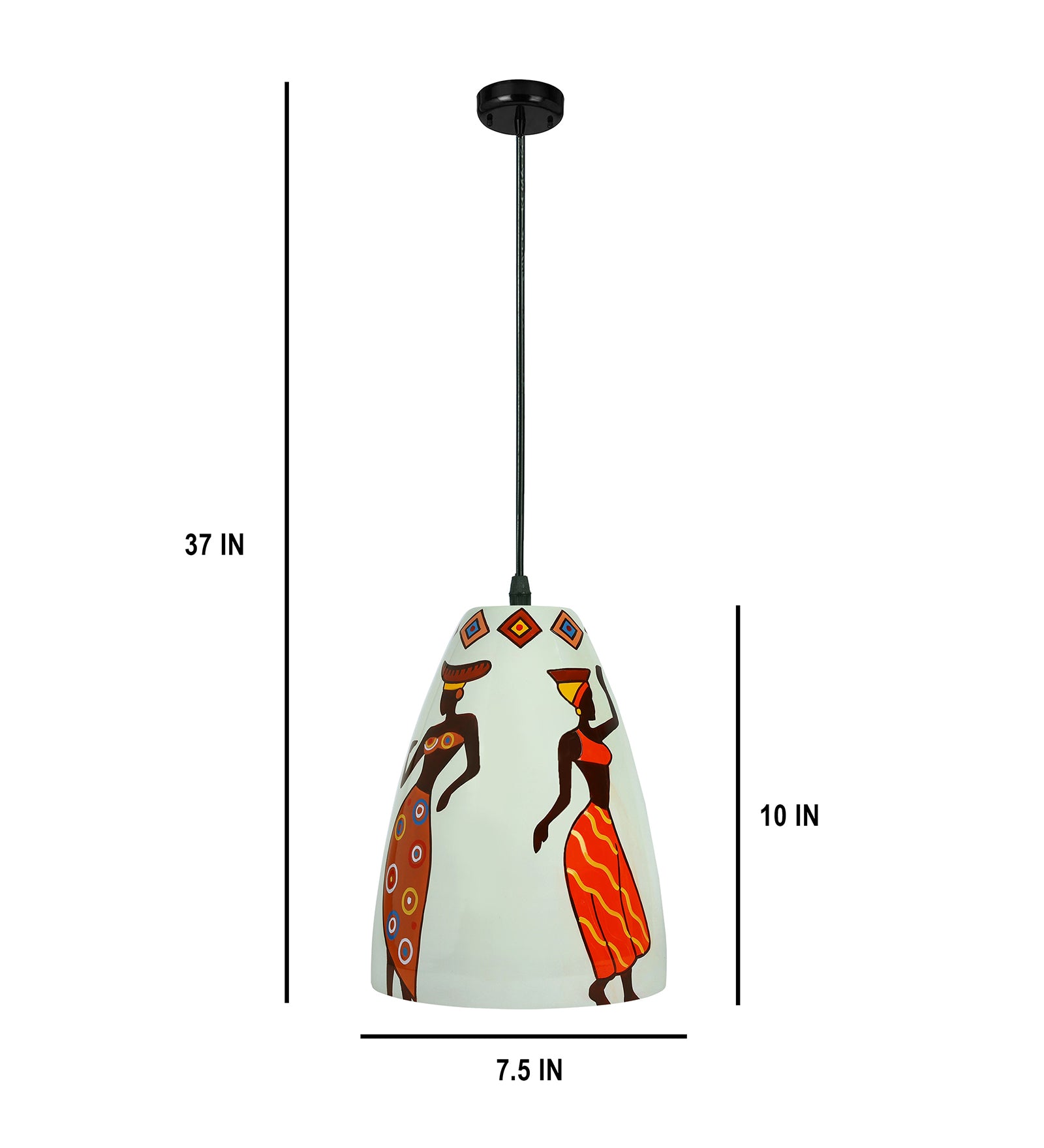 Folk Art Glass Hanging Light