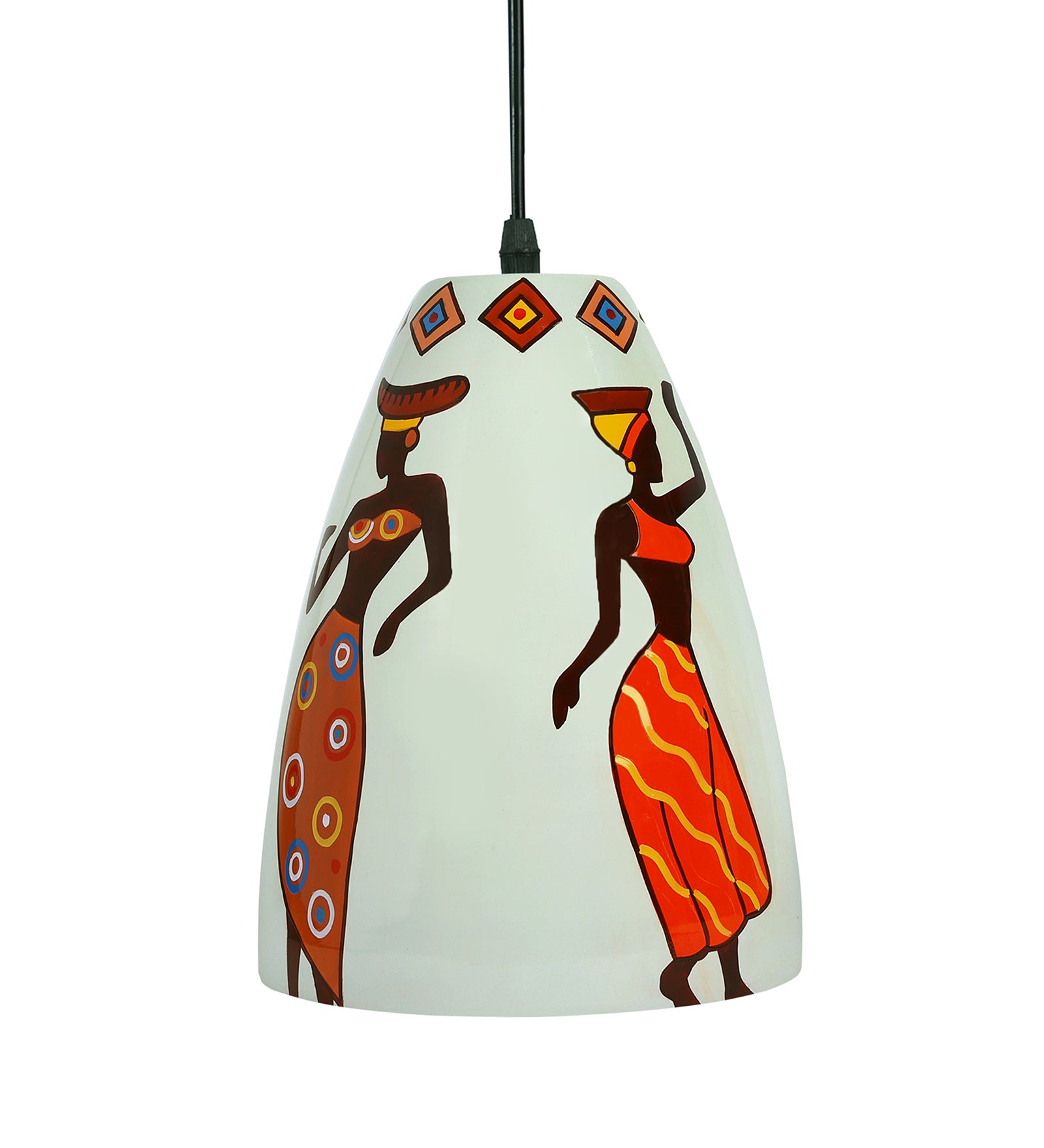 Folk Art Glass Hanging Light