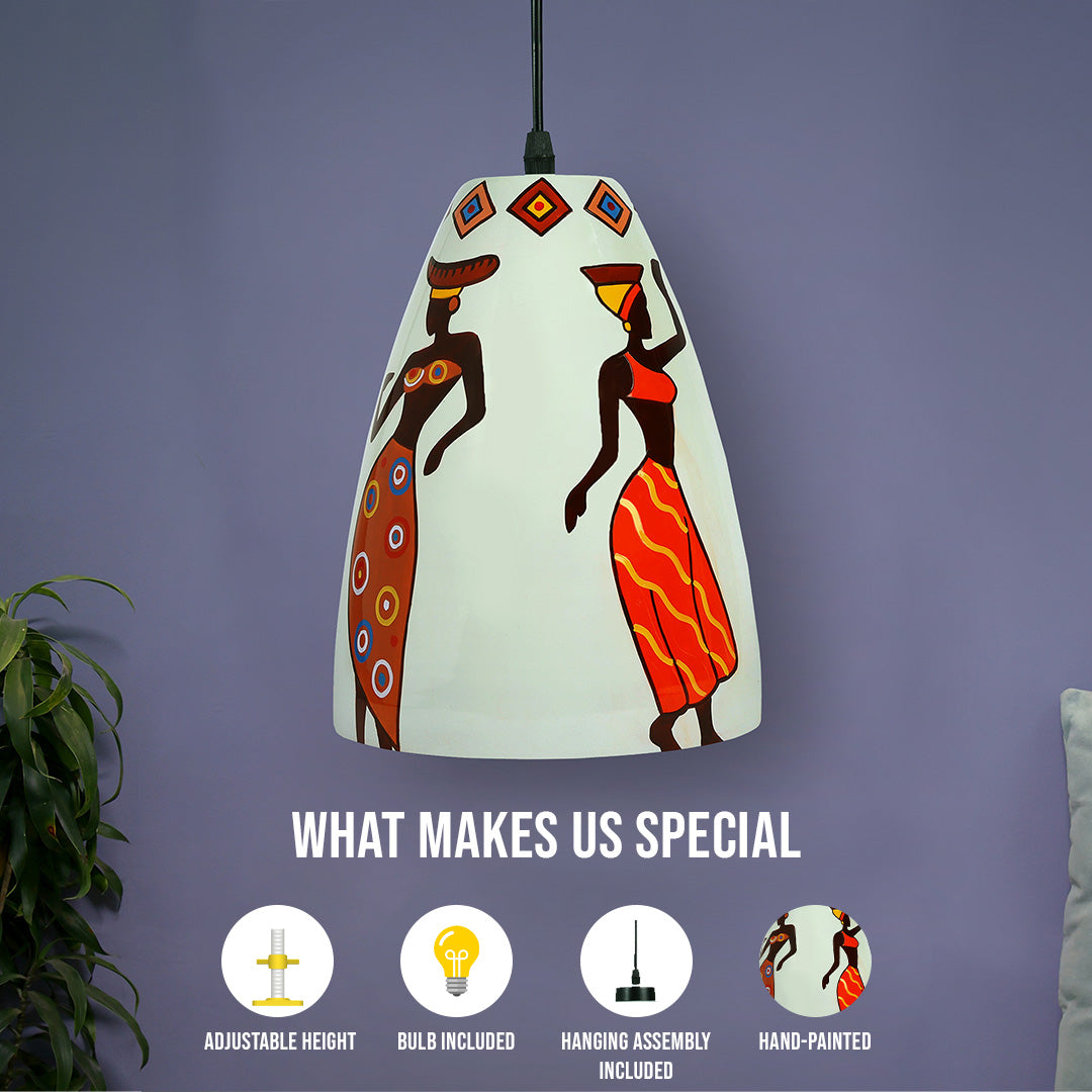 Folk Art Glass Hanging Light