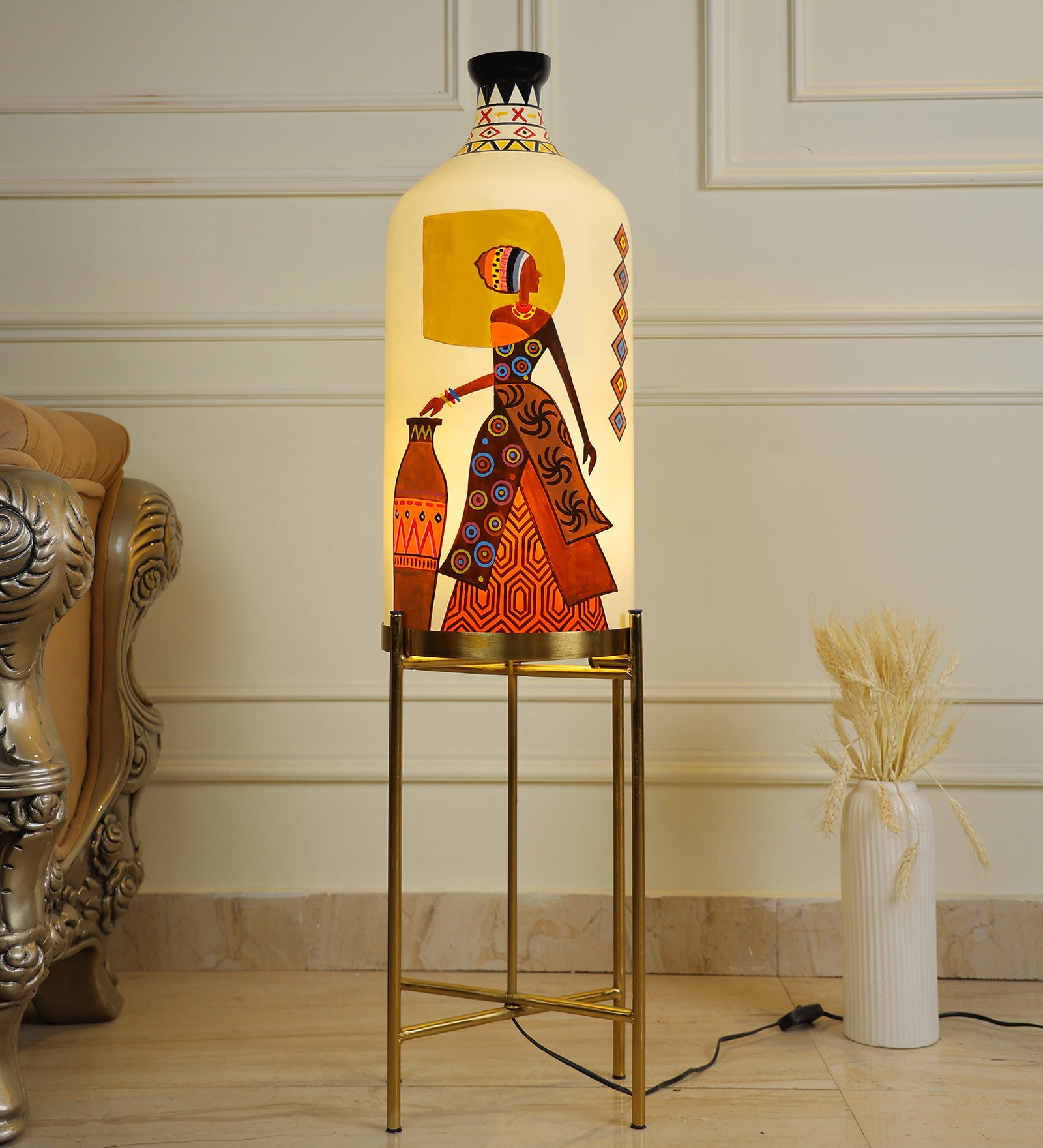 Belly Lady Hand Painted Floor Lamp With Foldable Metal Stand