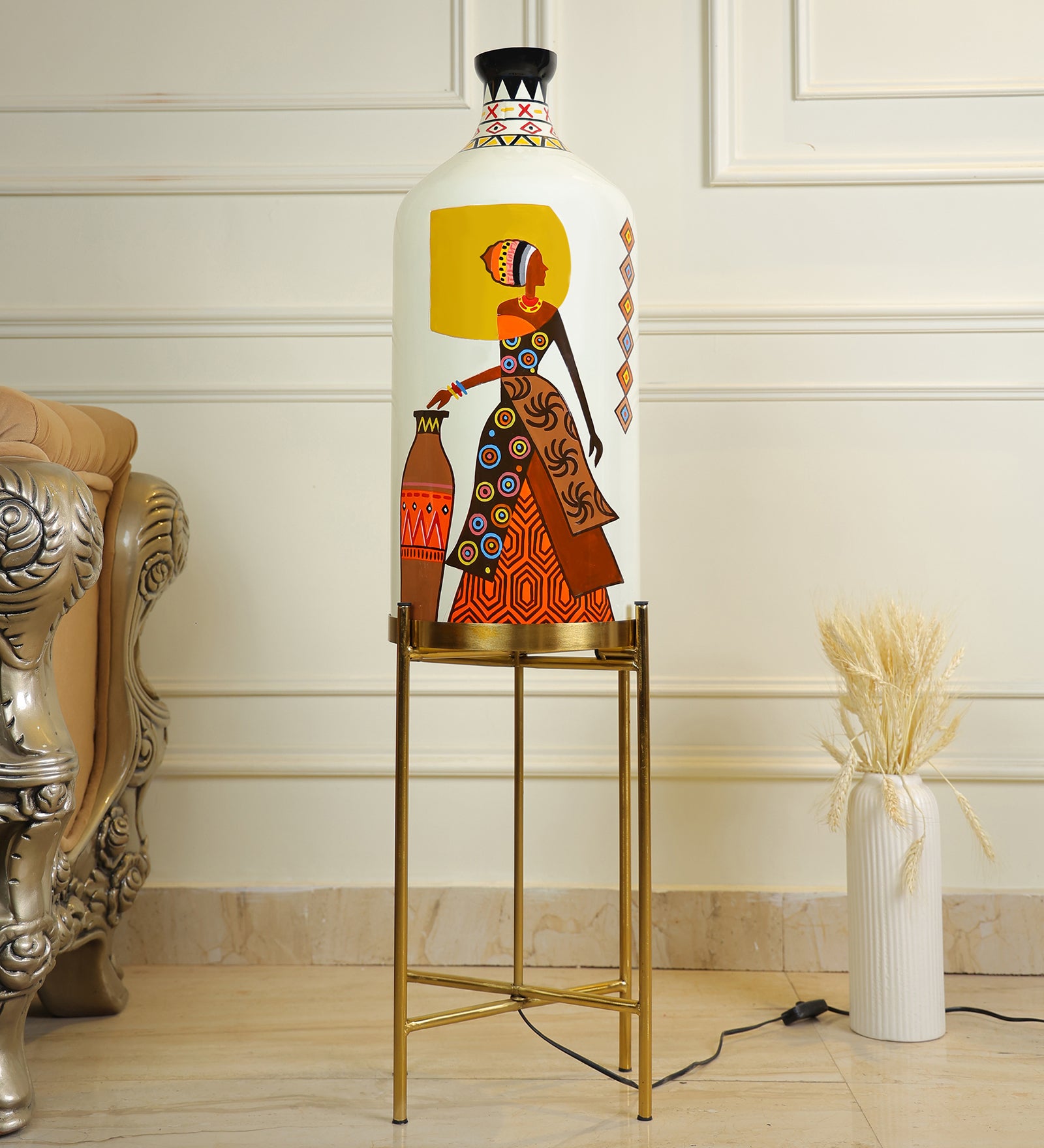 Belly Lady Hand Painted Floor Lamp With Foldable Metal Stand