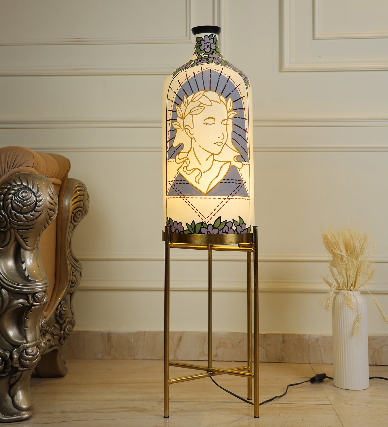 Aesthetic Elegence Floor Lamp with Foldable Metal Stand