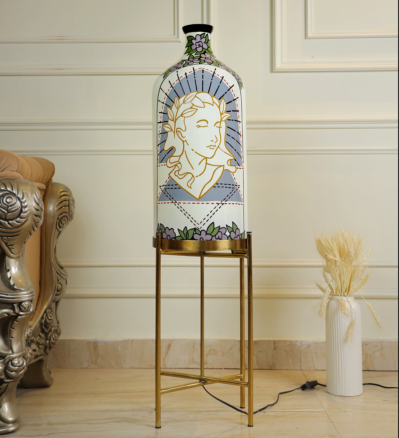 Aesthetic Elegence Floor Lamp with Foldable Metal Stand