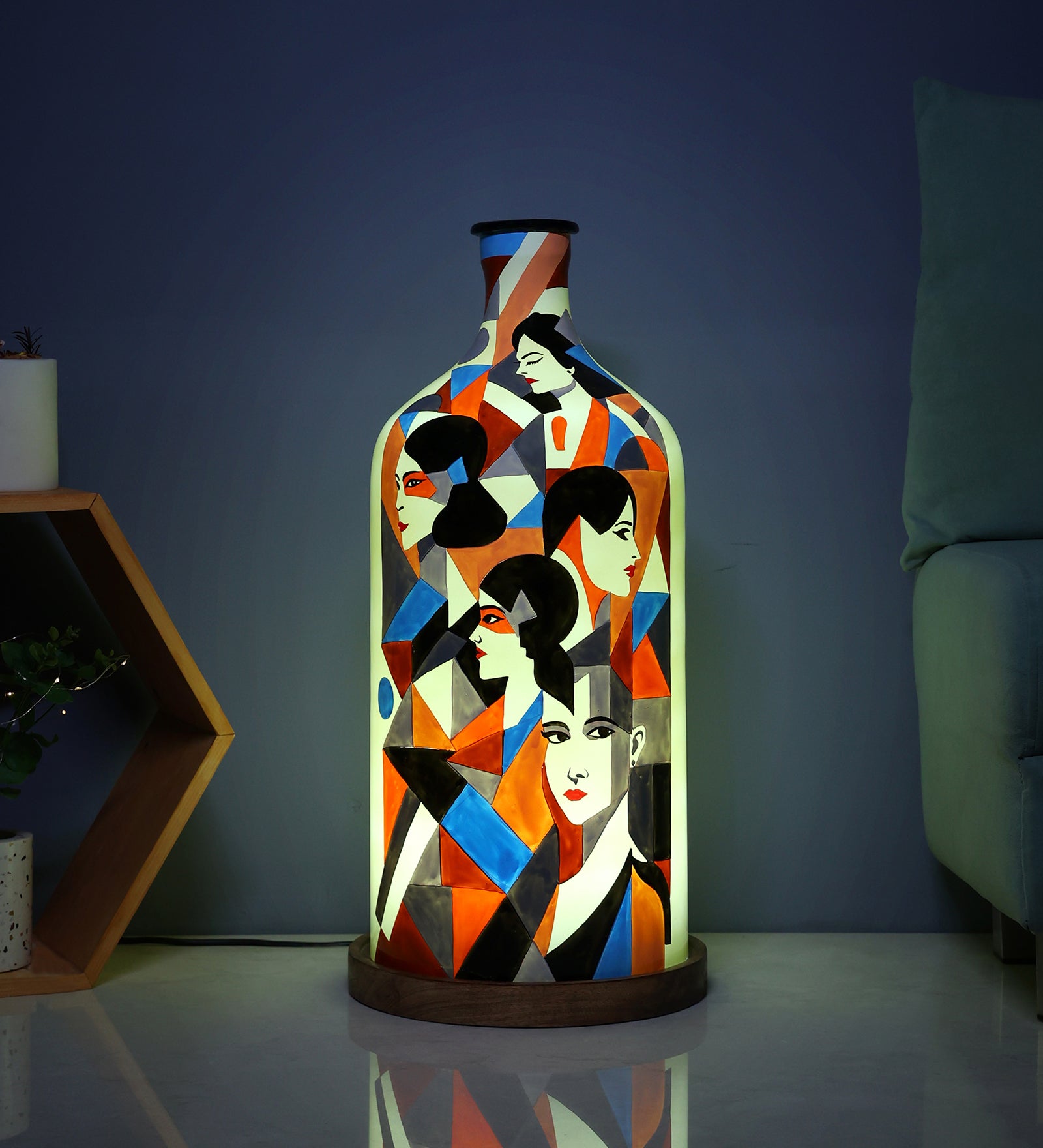 Classy Countenance Hand Painted White Glass Shade Table Lamp