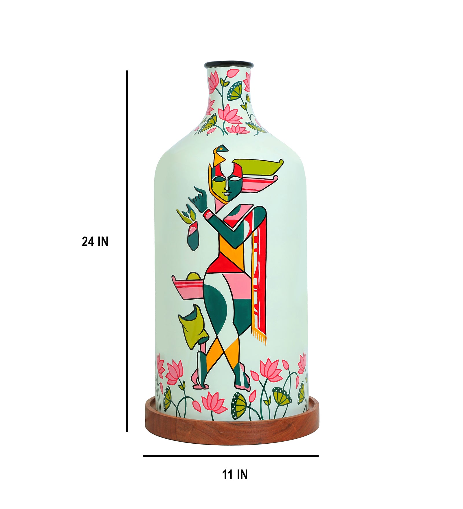 Auspicious Krishna Hand Painted White Glass Shade Table Lamp