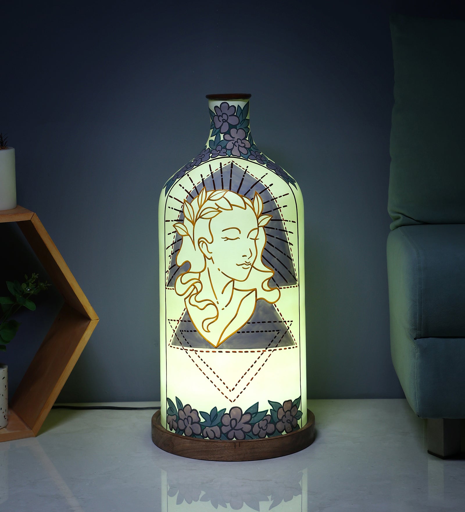Aesthetic Elegance Hand Painted White Glass Shade Table Lamp