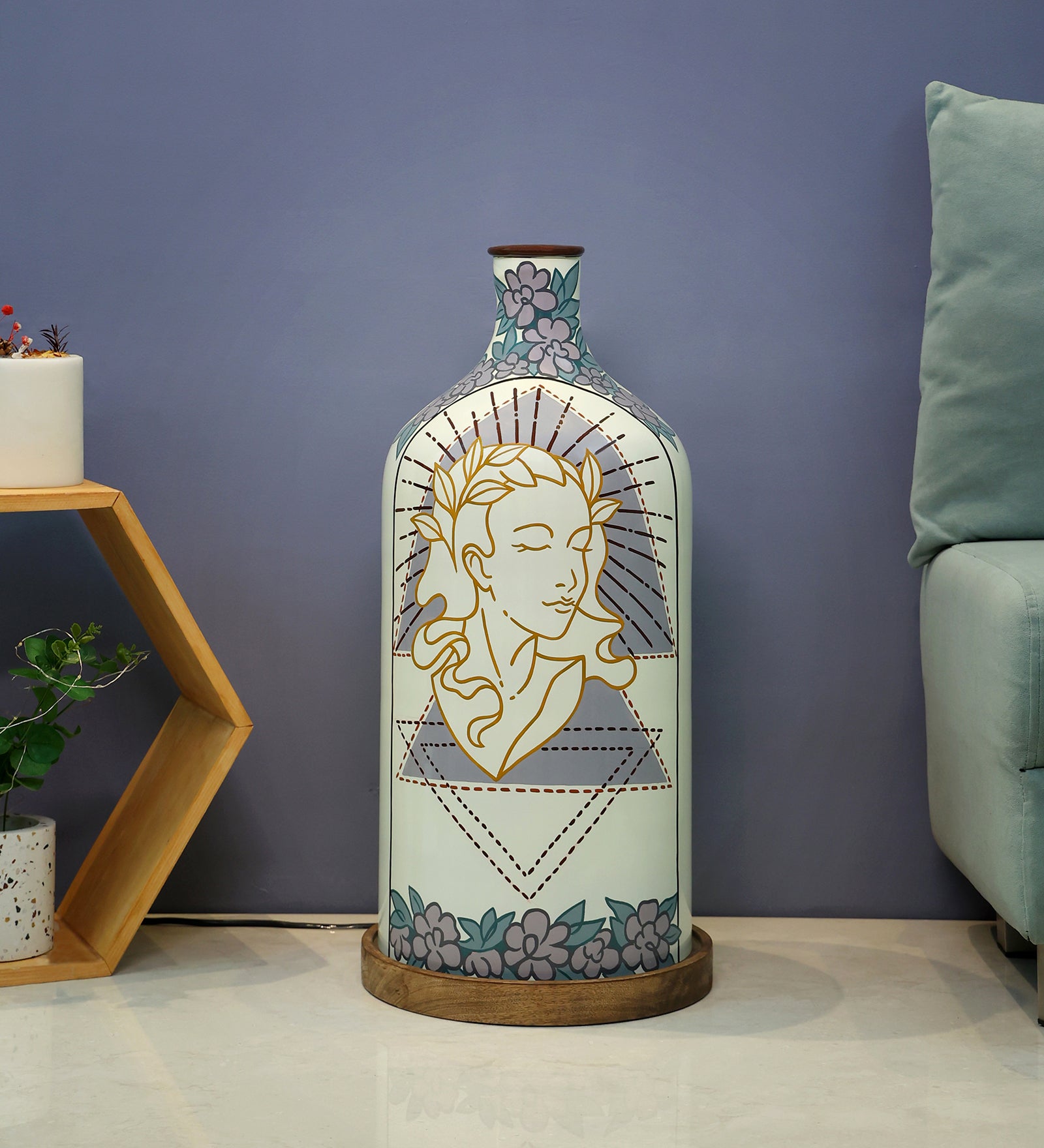 Aesthetic Elegance Hand Painted White Glass Shade Table Lamp