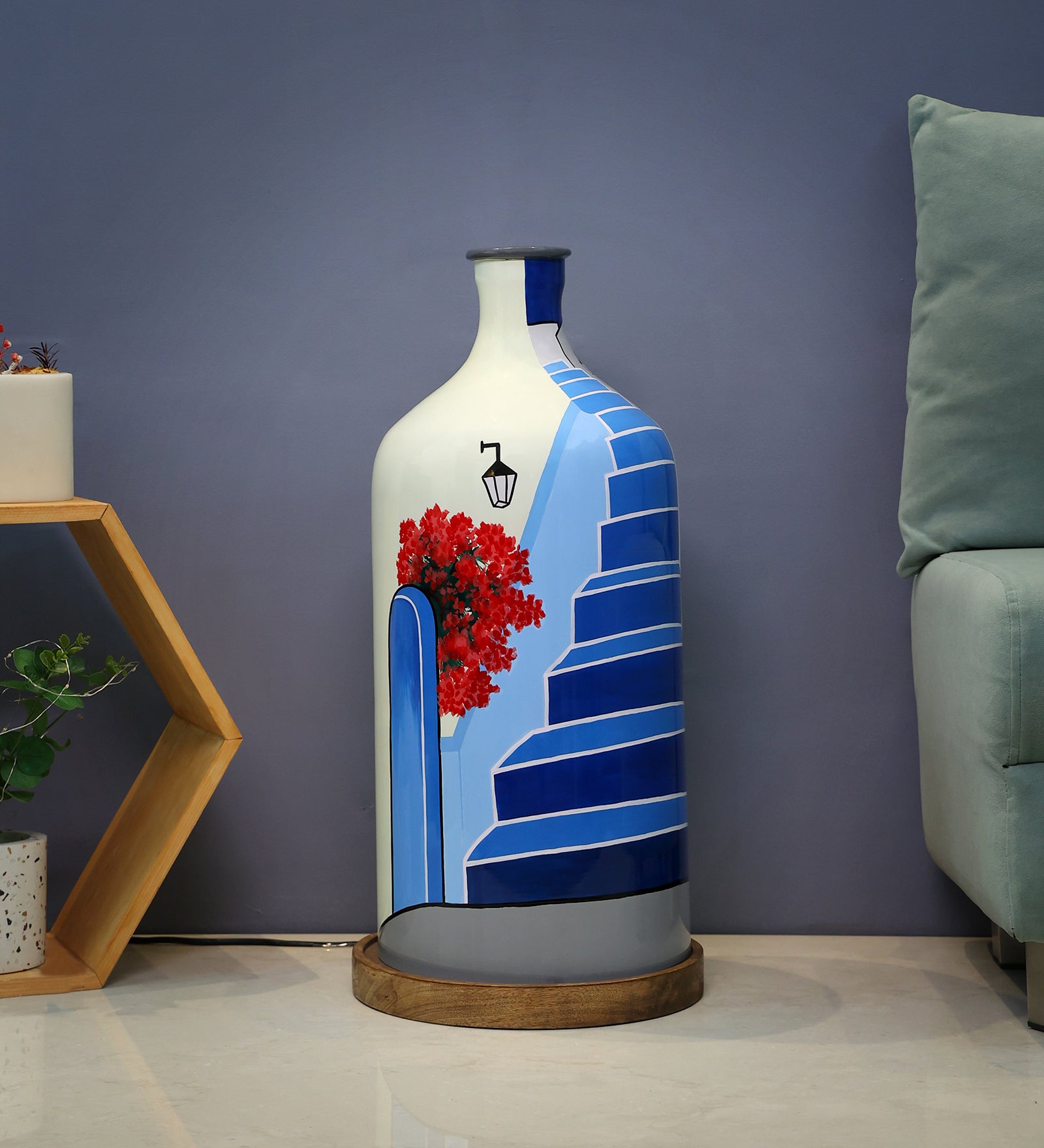 Escalier Flight Hand Painted White Glass Shade Table Lamp