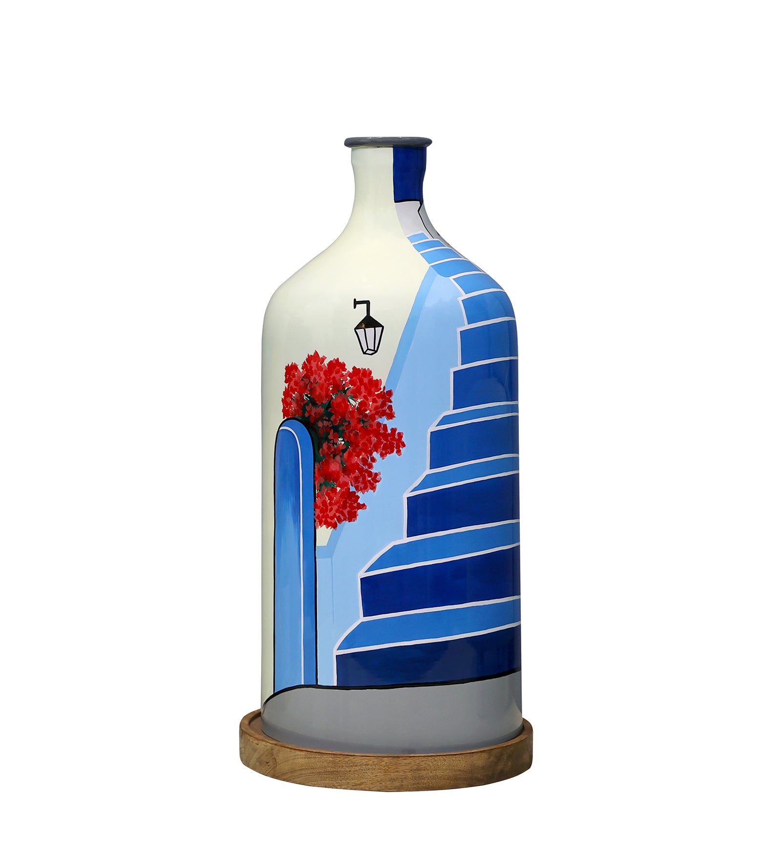 Escalier Flight Hand Painted White Glass Shade Table Lamp