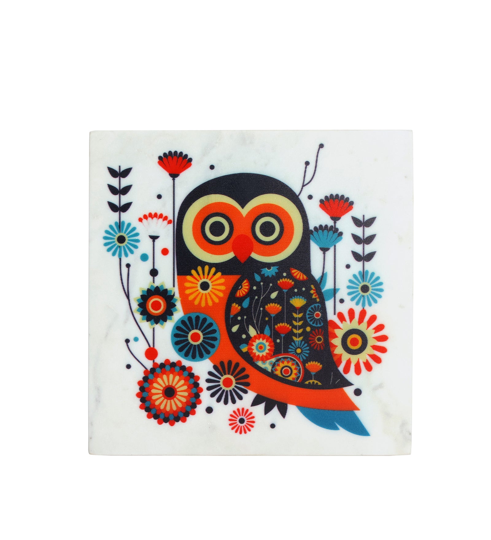 Vibrant Owl Marble Wall Art