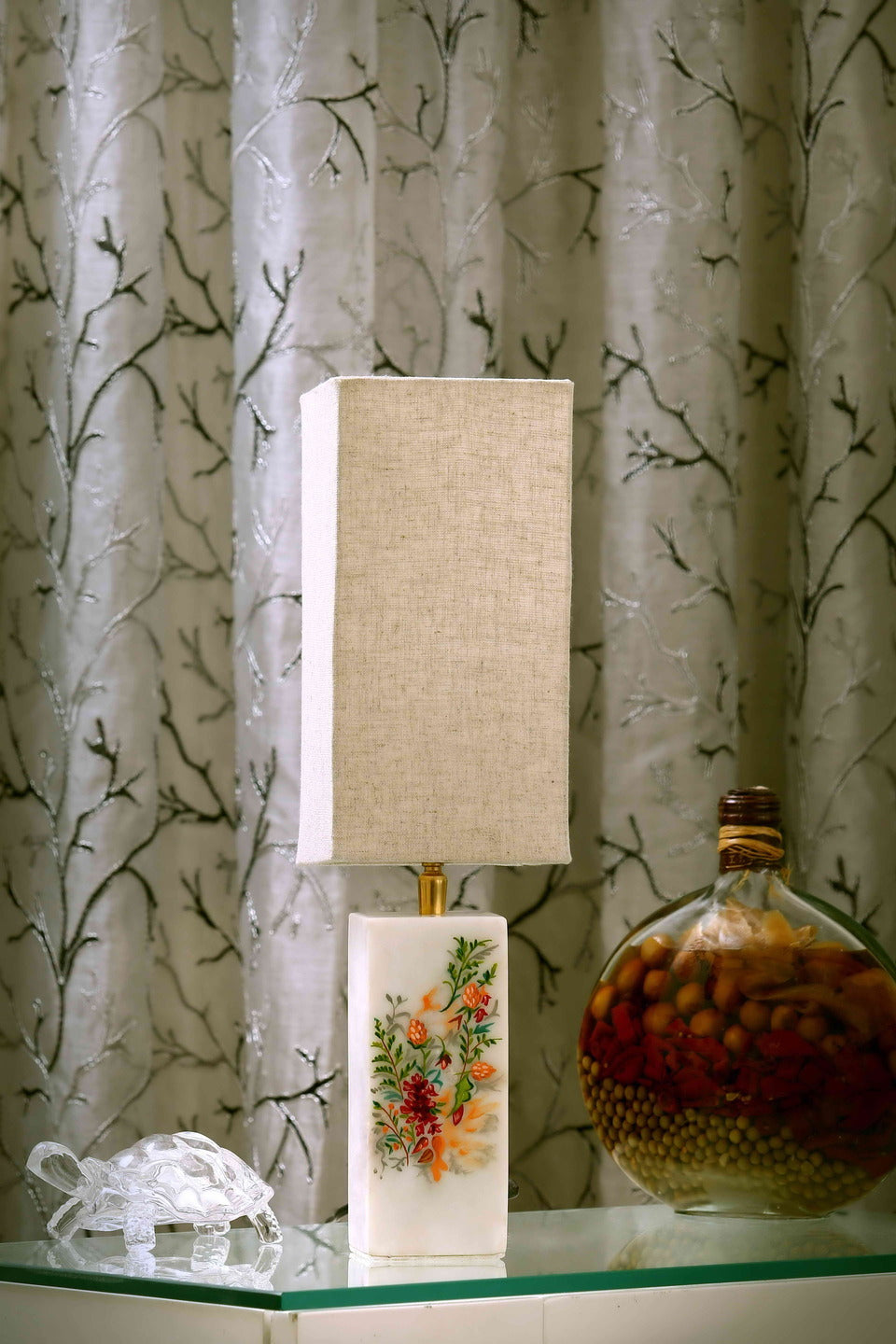 Abstract Marble Table Lamp with Beige Shade