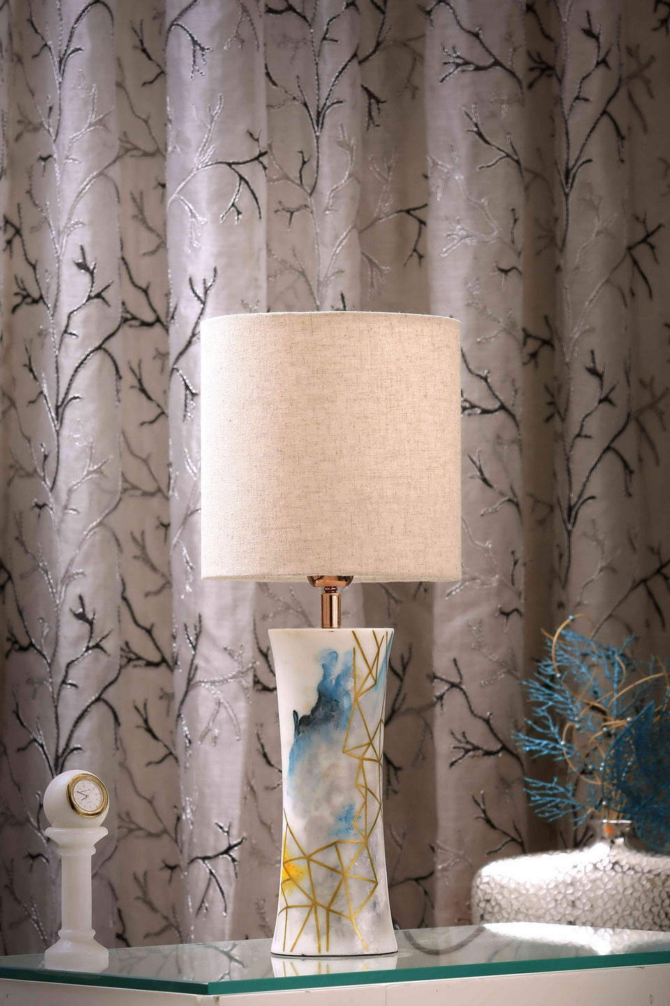 Marble Table Lamp with Beige Shade