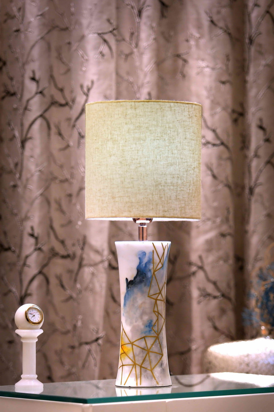 Marble Table Lamp with Beige Shade