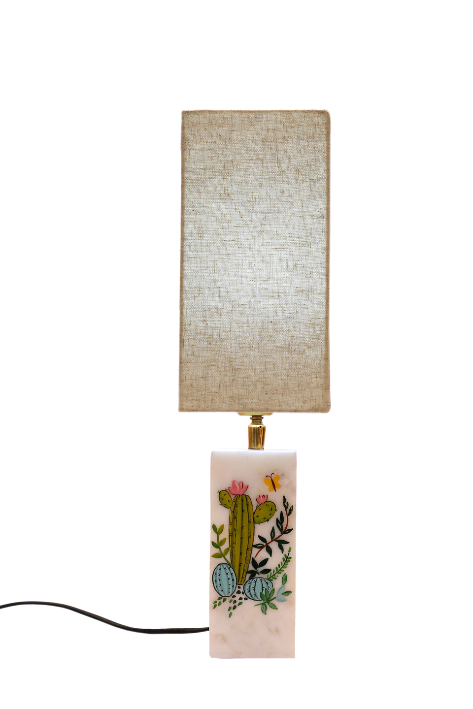 Cactatious Marble Table Lamp with Beige Shade