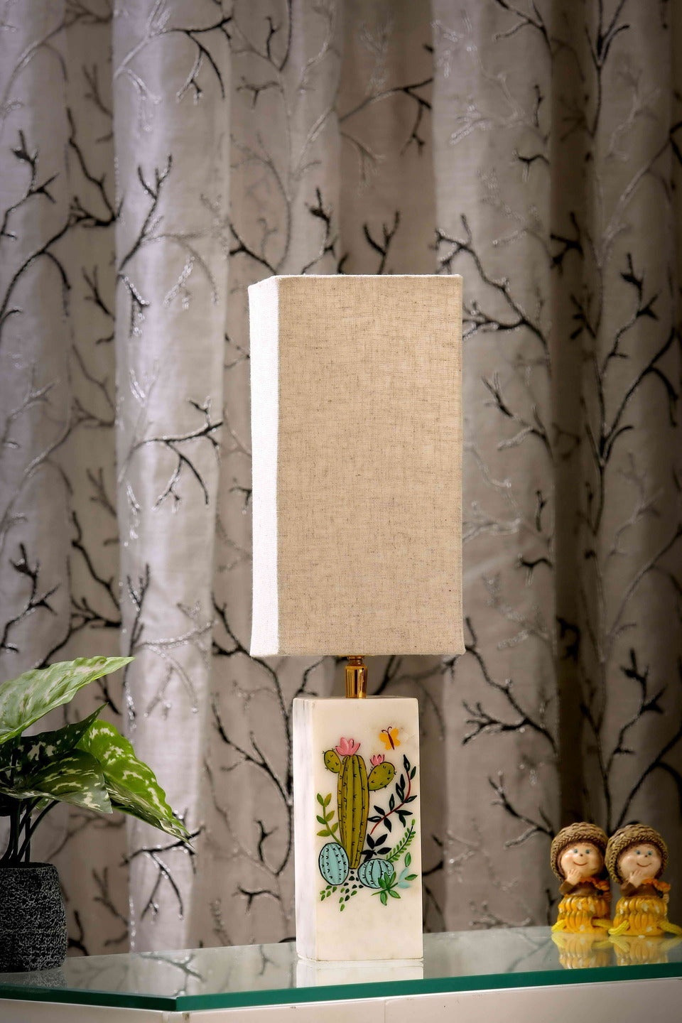 Cactatious Marble Table Lamp with Beige Shade