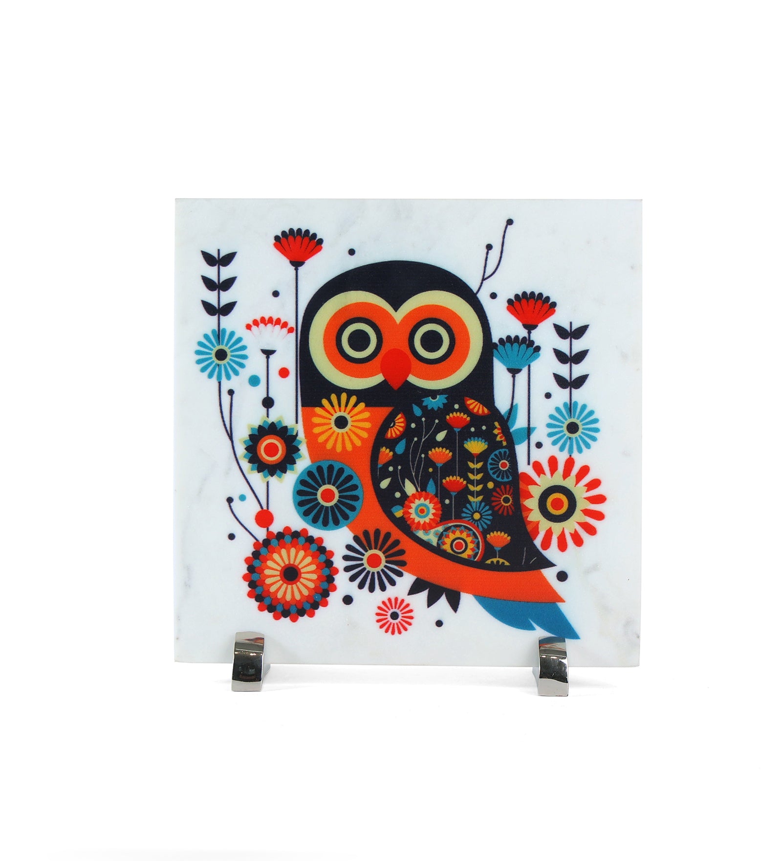Vibrant Owl Marble Table Decor Item