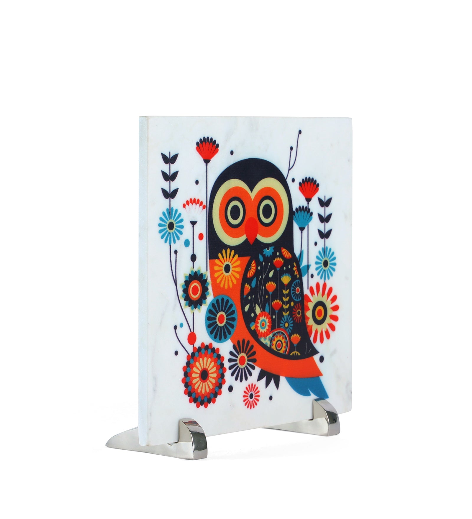 Vibrant Owl Marble Table Decor Item