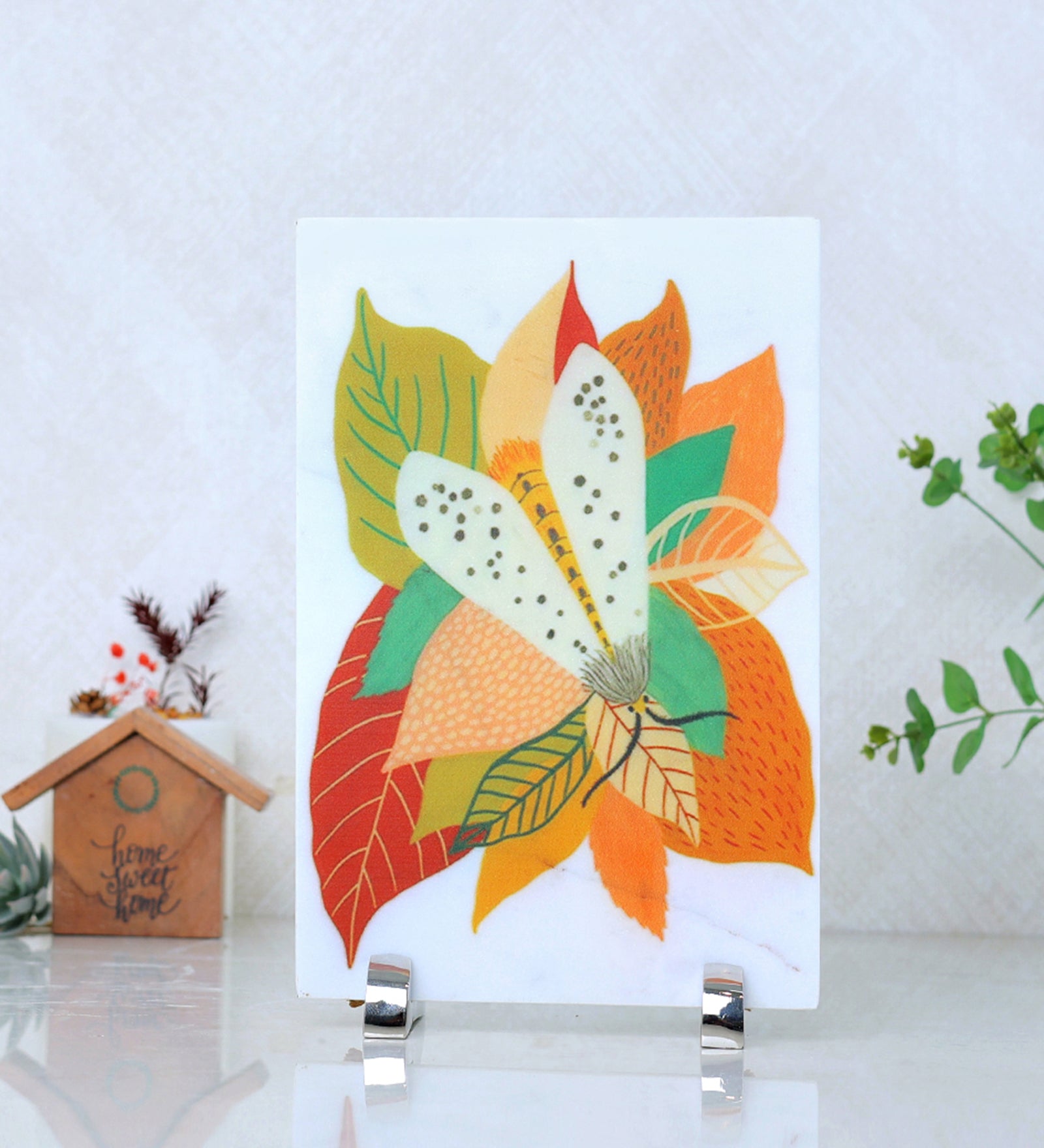 Hues of Butterfly Marble Table Decor Item