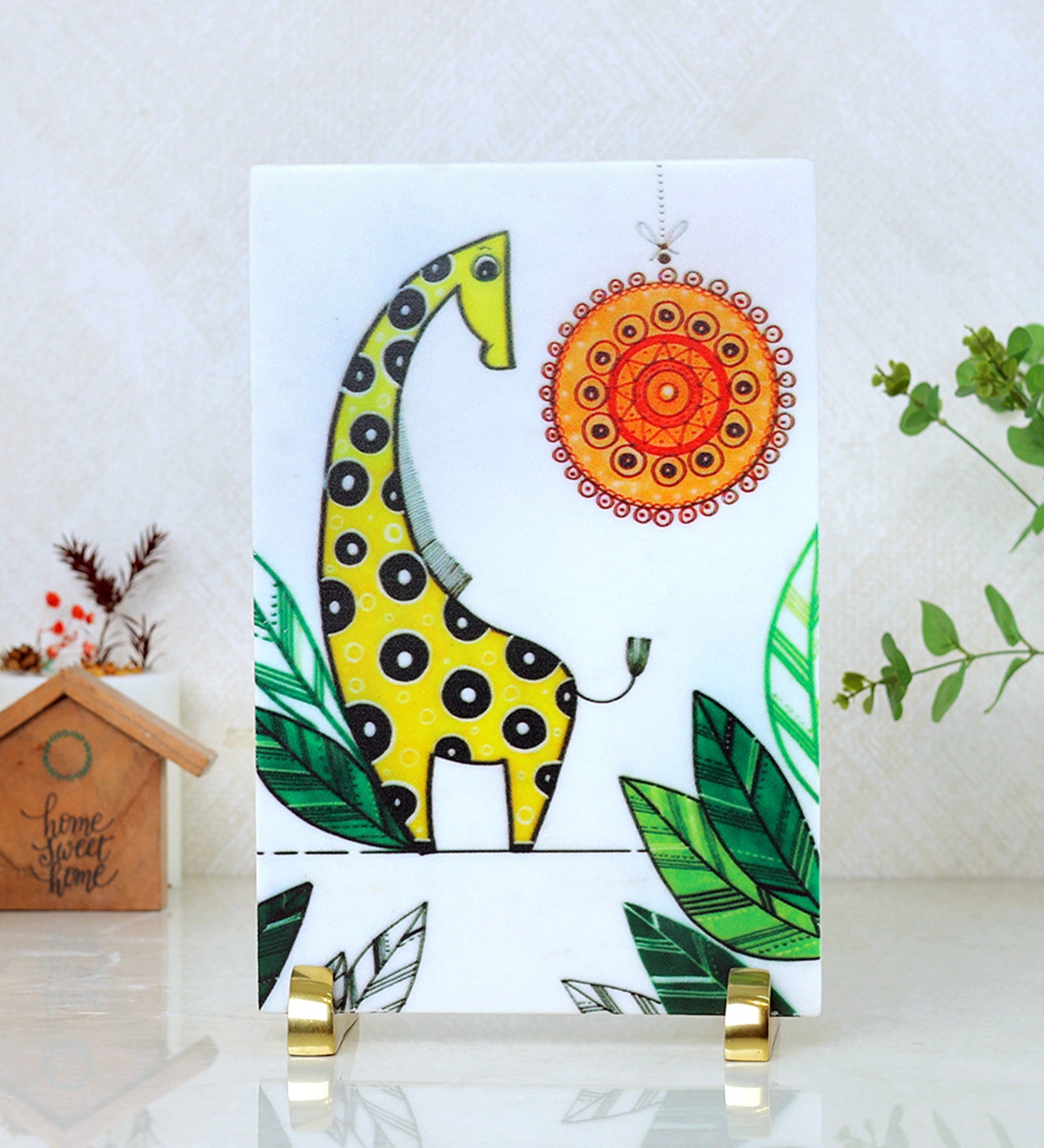 Loving Giraffe Marble Table Decor Item