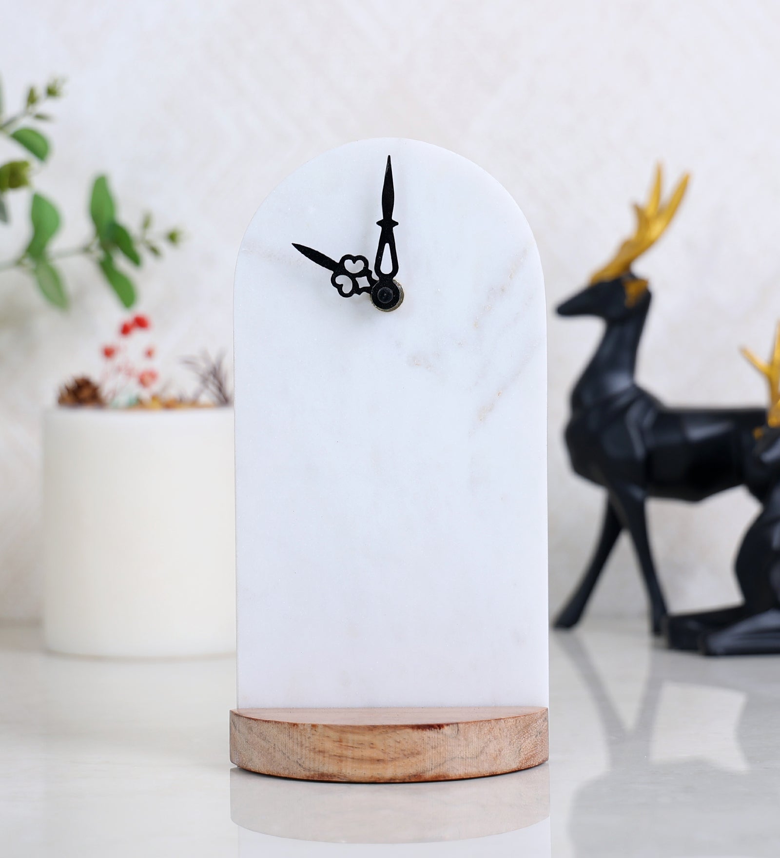 Marble and Wood Table Clock