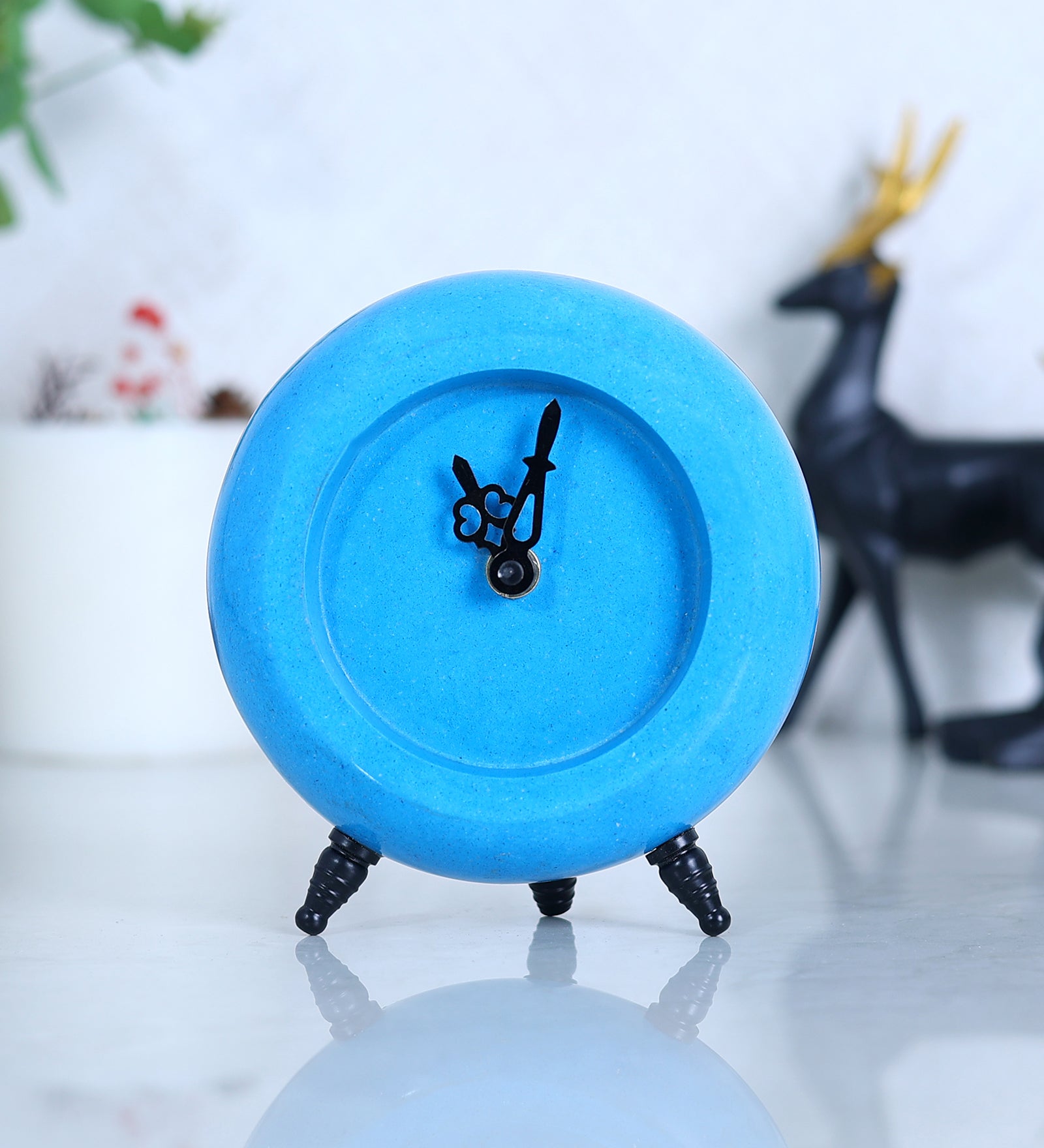 Azure Blue Marble Table Clock