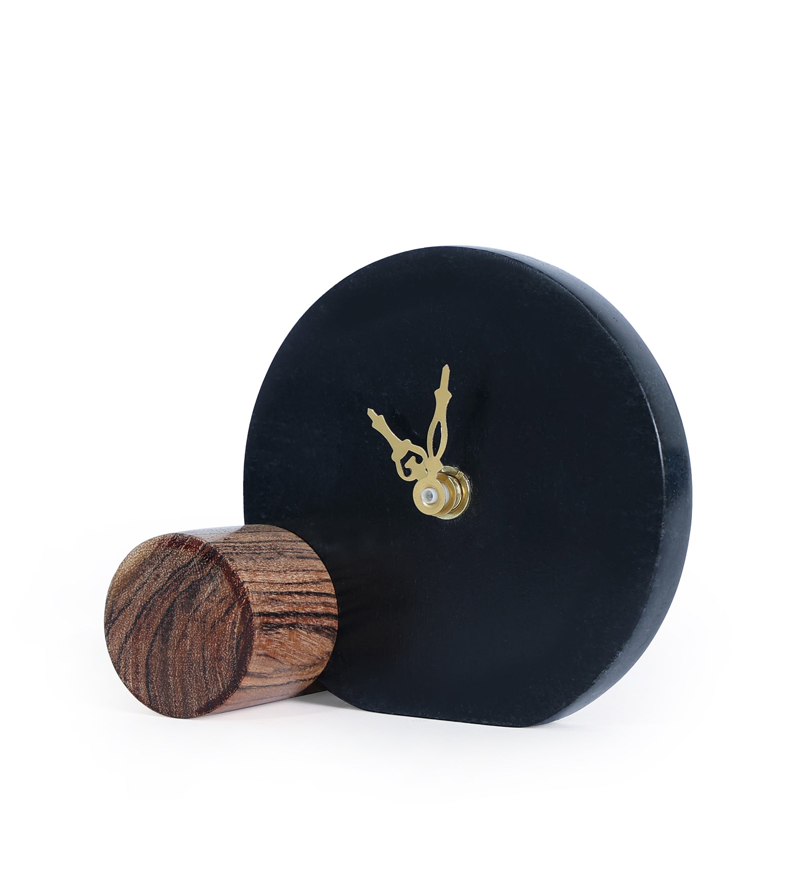 Black Marble and Wood Table Clock