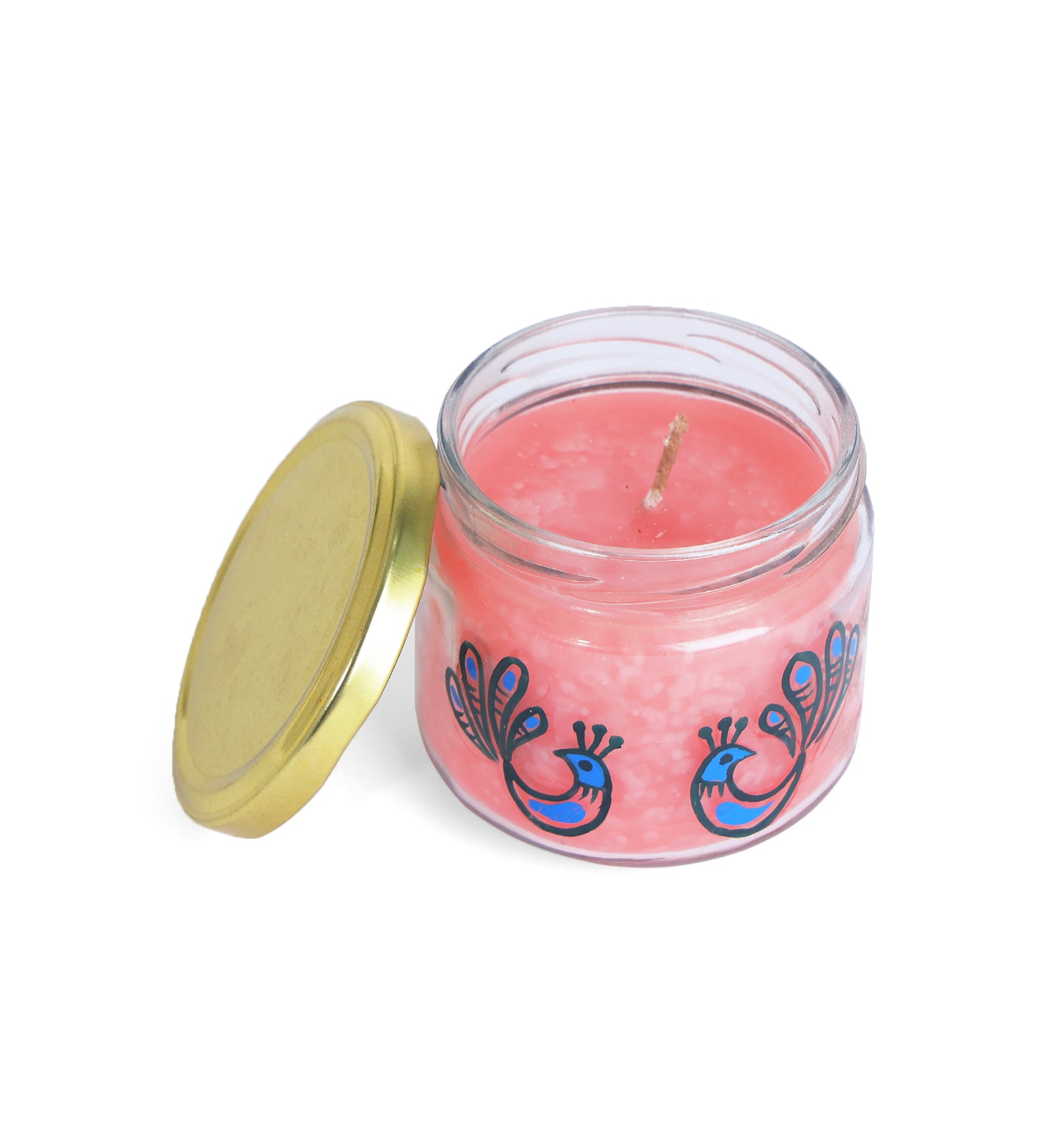 Chic Peacock Hand Painted Glass Candle Jar