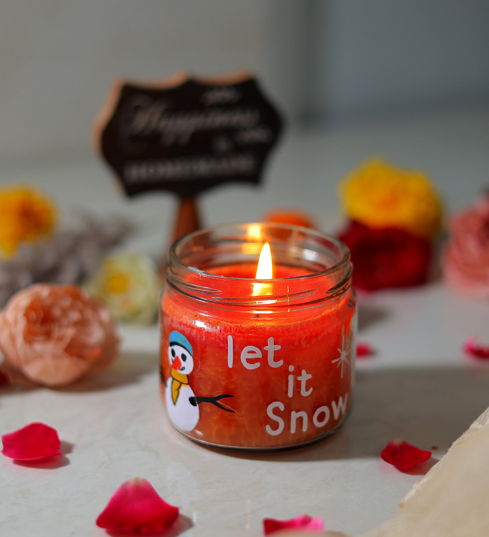 Let It Snow Hand Painted Glass Candle Jar