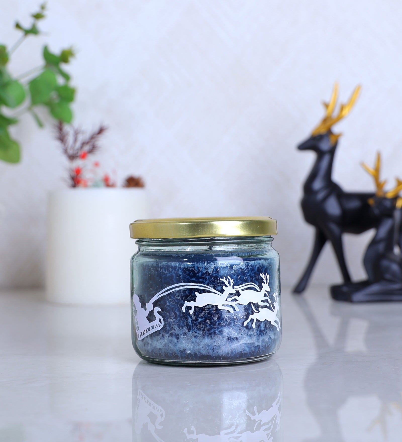 Modish Deer Hand Painted Glass Candle Jar