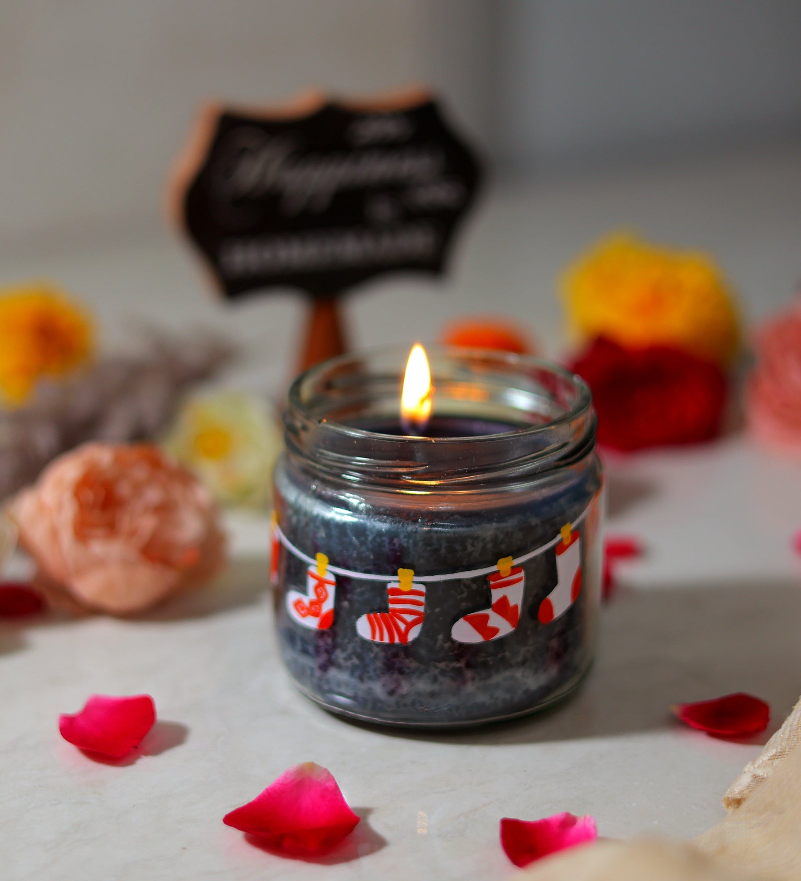 Spiffy Socks Hand Painted Glass Candle Jar