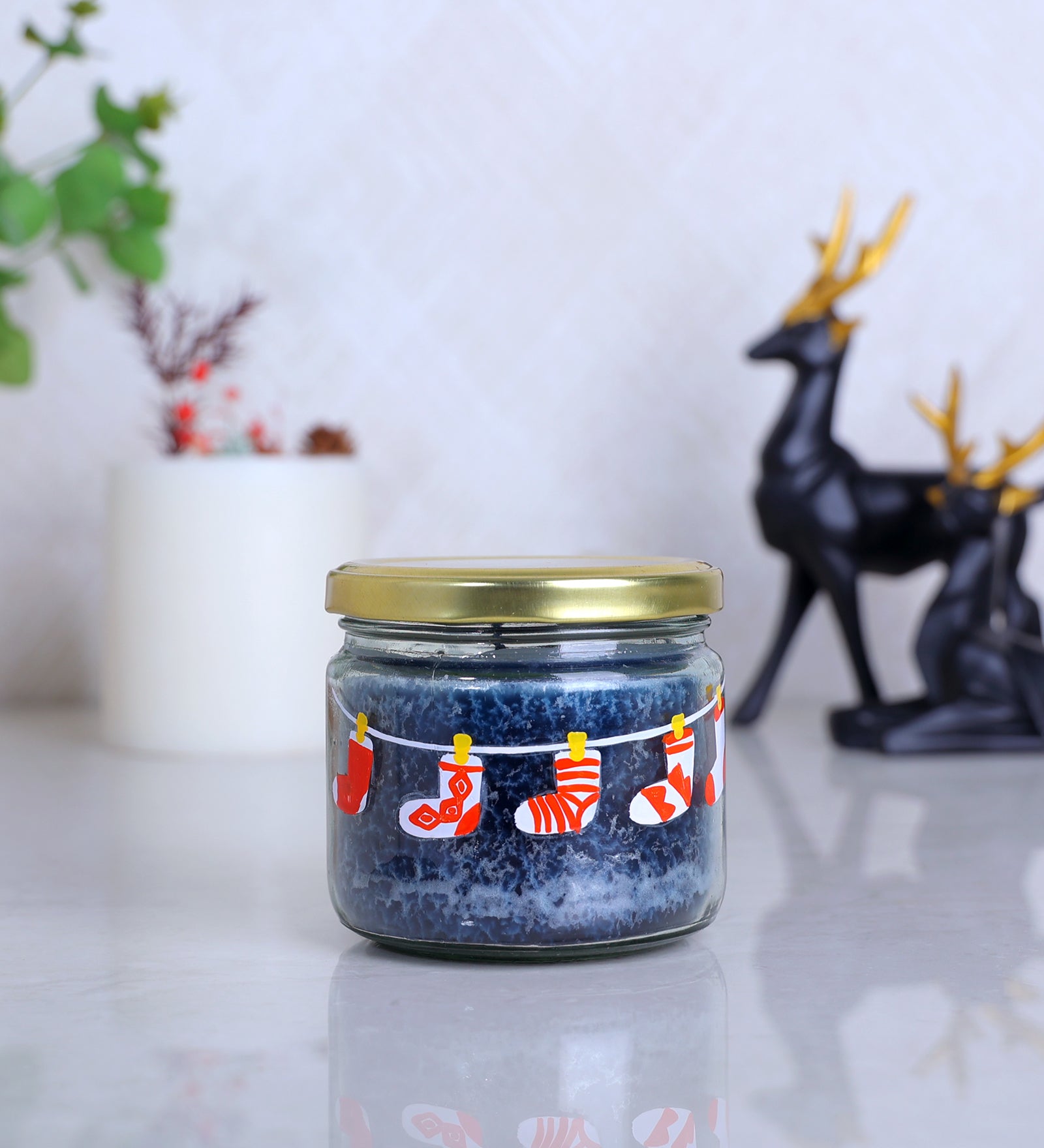 Spiffy Socks Hand Painted Glass Candle Jar