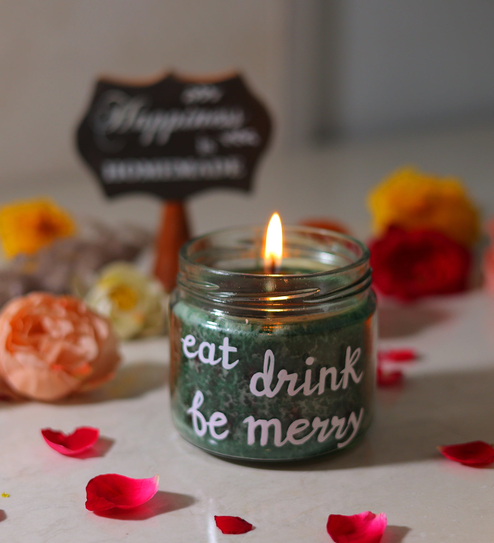 Eat Drink Be Merry Hand Painted Glass Candle Jar