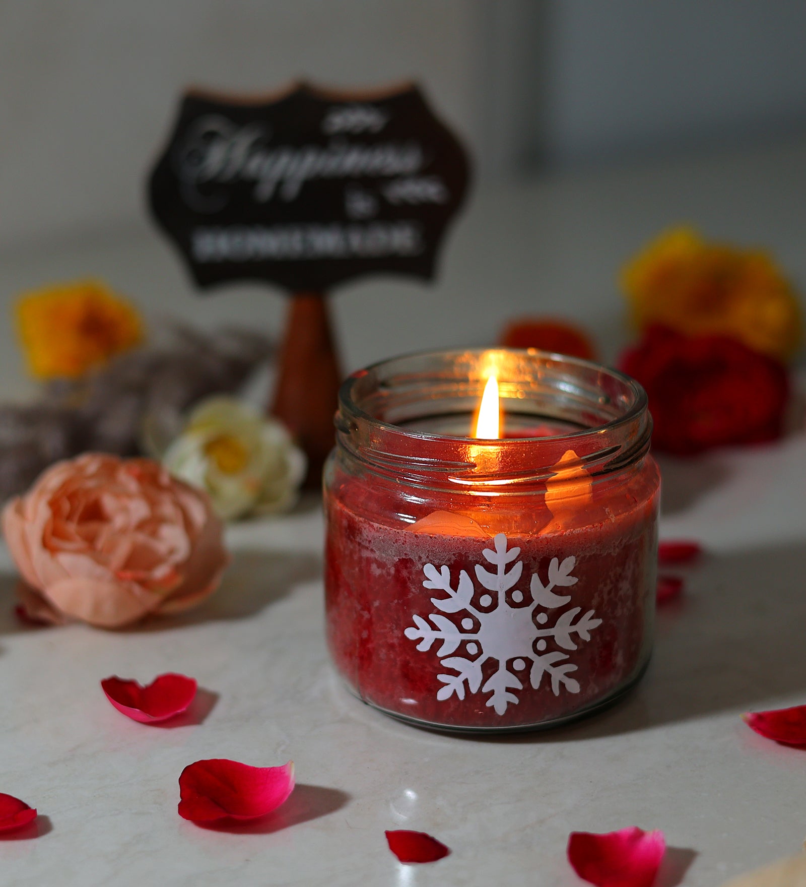 Besuited Snowflake Hand Painted Glass Candle Jar