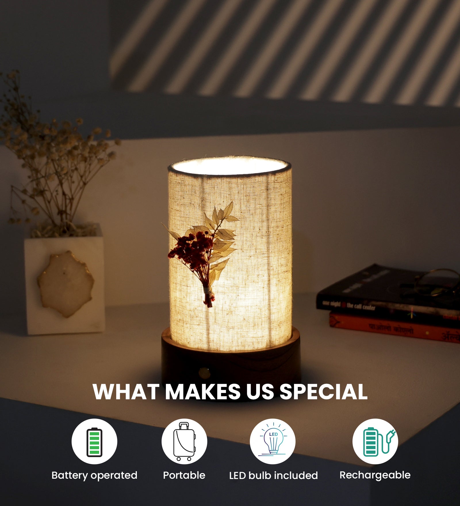 Artisanal Battery Operated Table Lamp