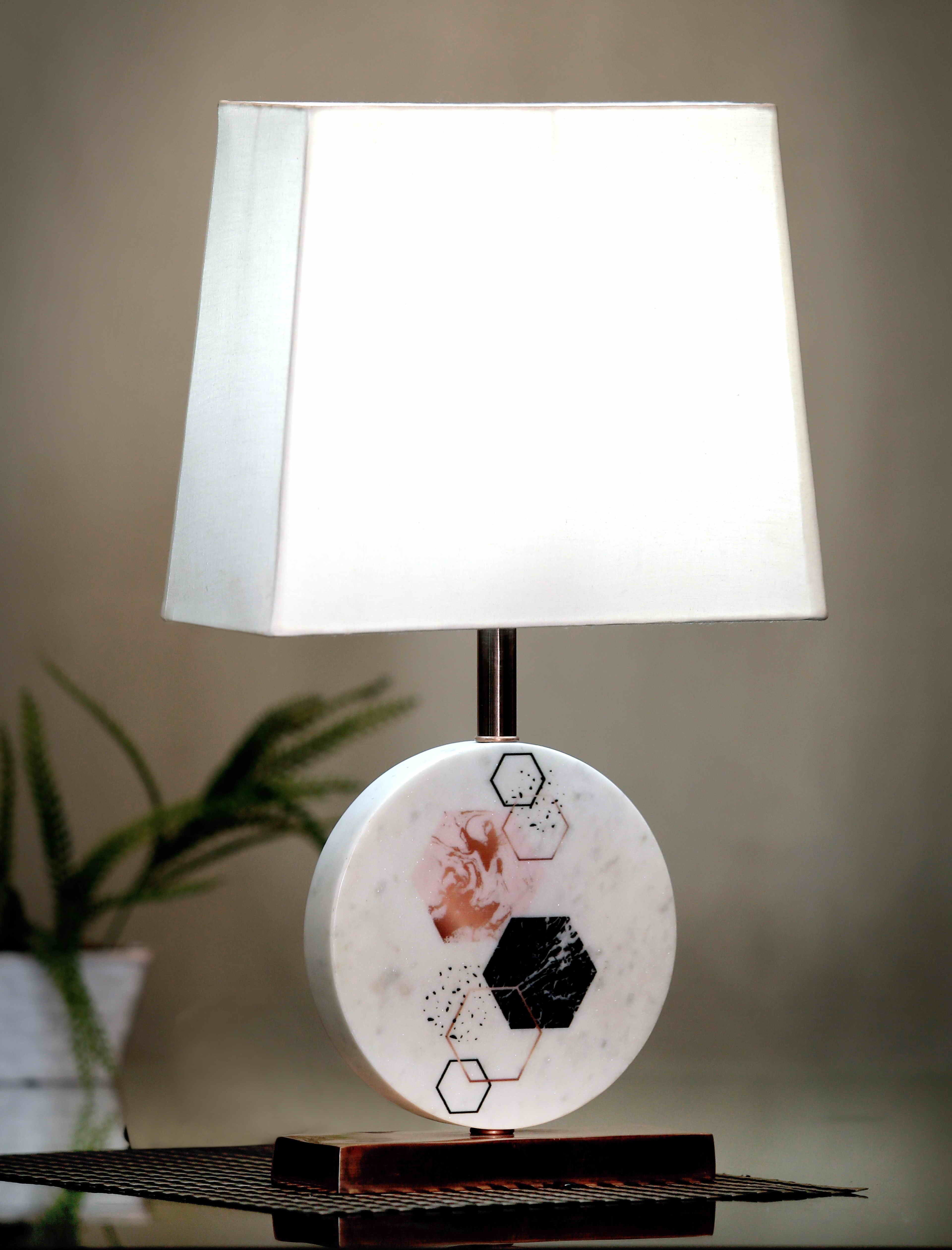 Hexagon Round Marble Table Lamp White Copper