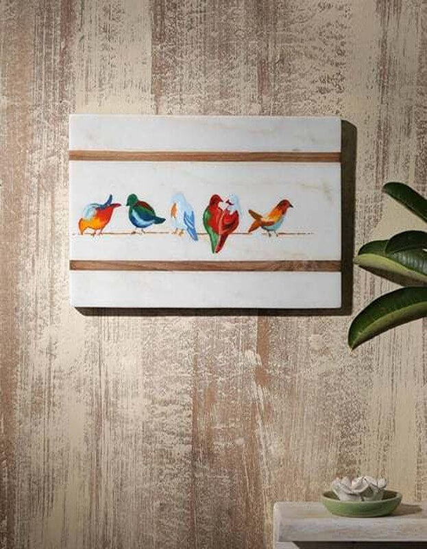 Happy Birdies Marble Wall Art