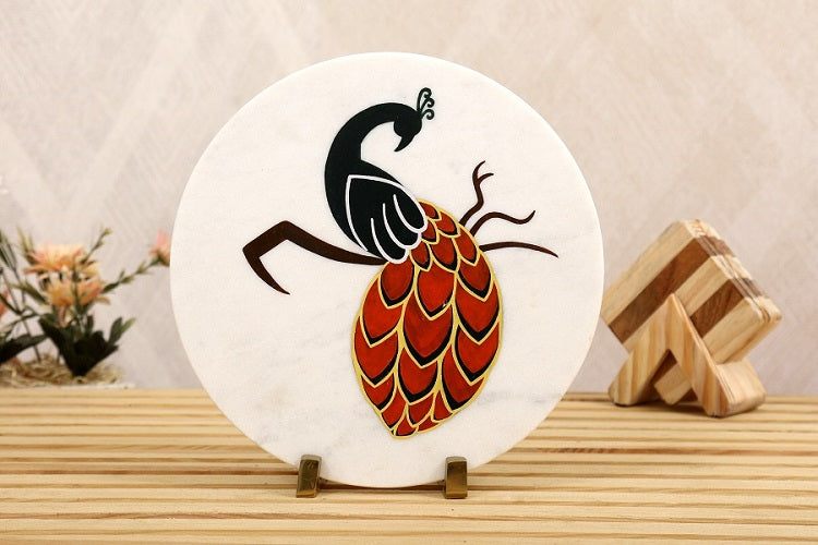 Color Me Peacock Marble Table Decor Item