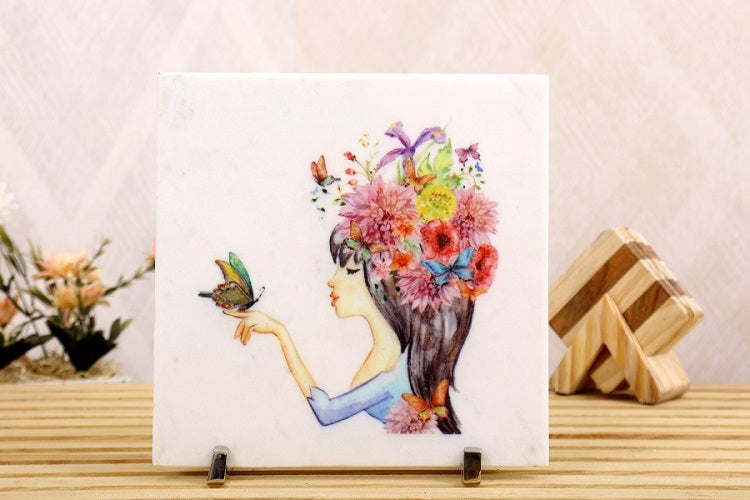 Girl with flowers Mable Table Decor Item