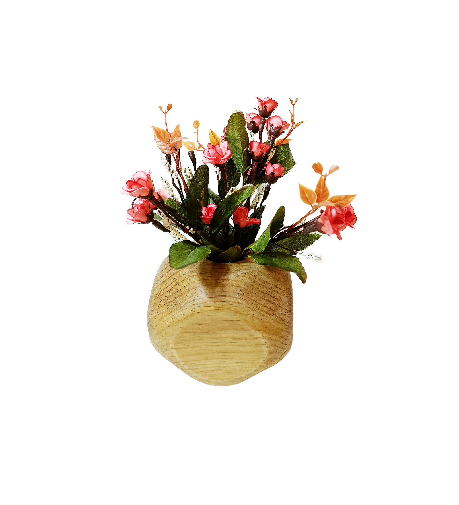 Wooden Vase with Artificial Flowers