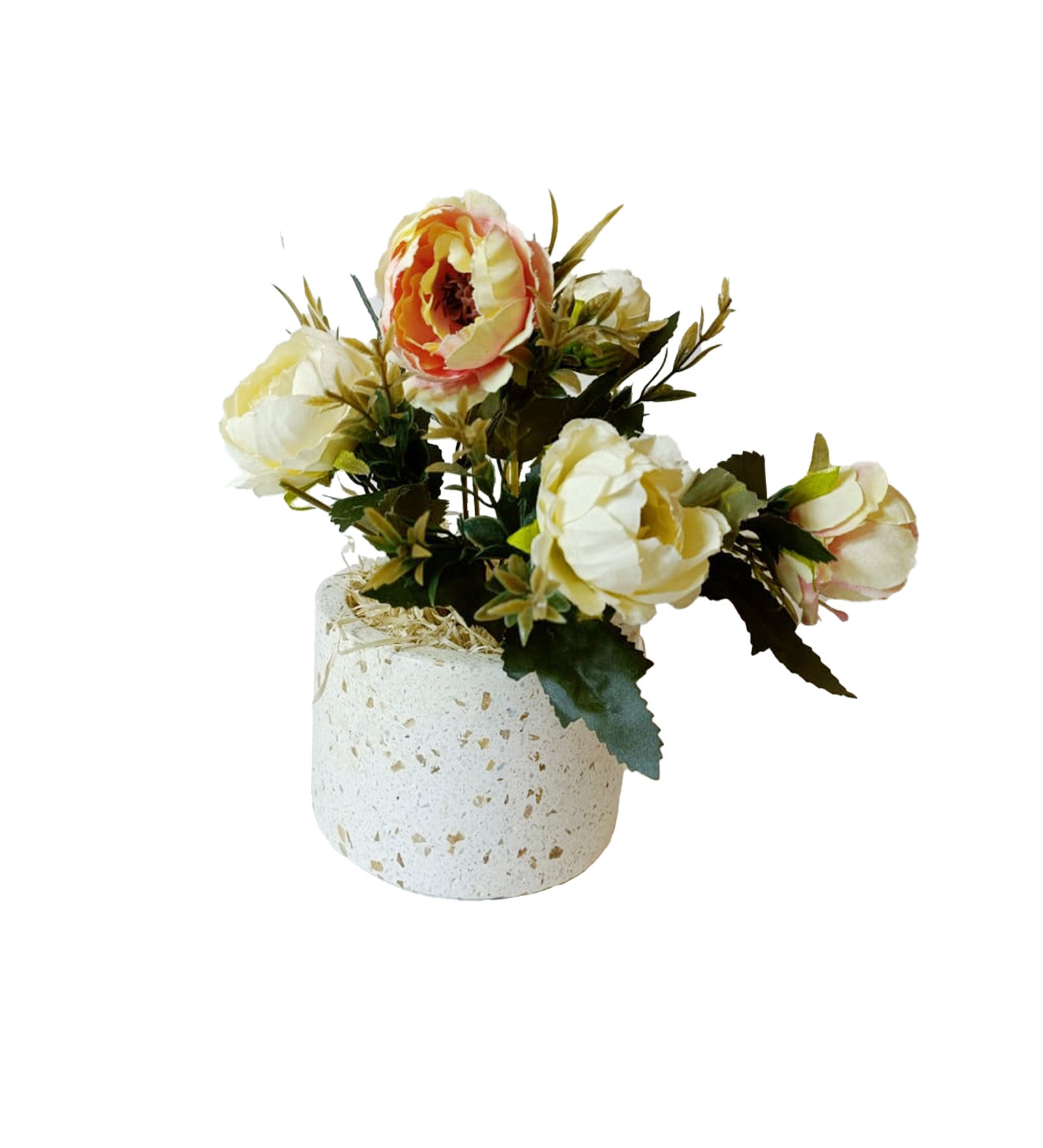 Cylindrical Terrazzo Vase with Artificial Plant