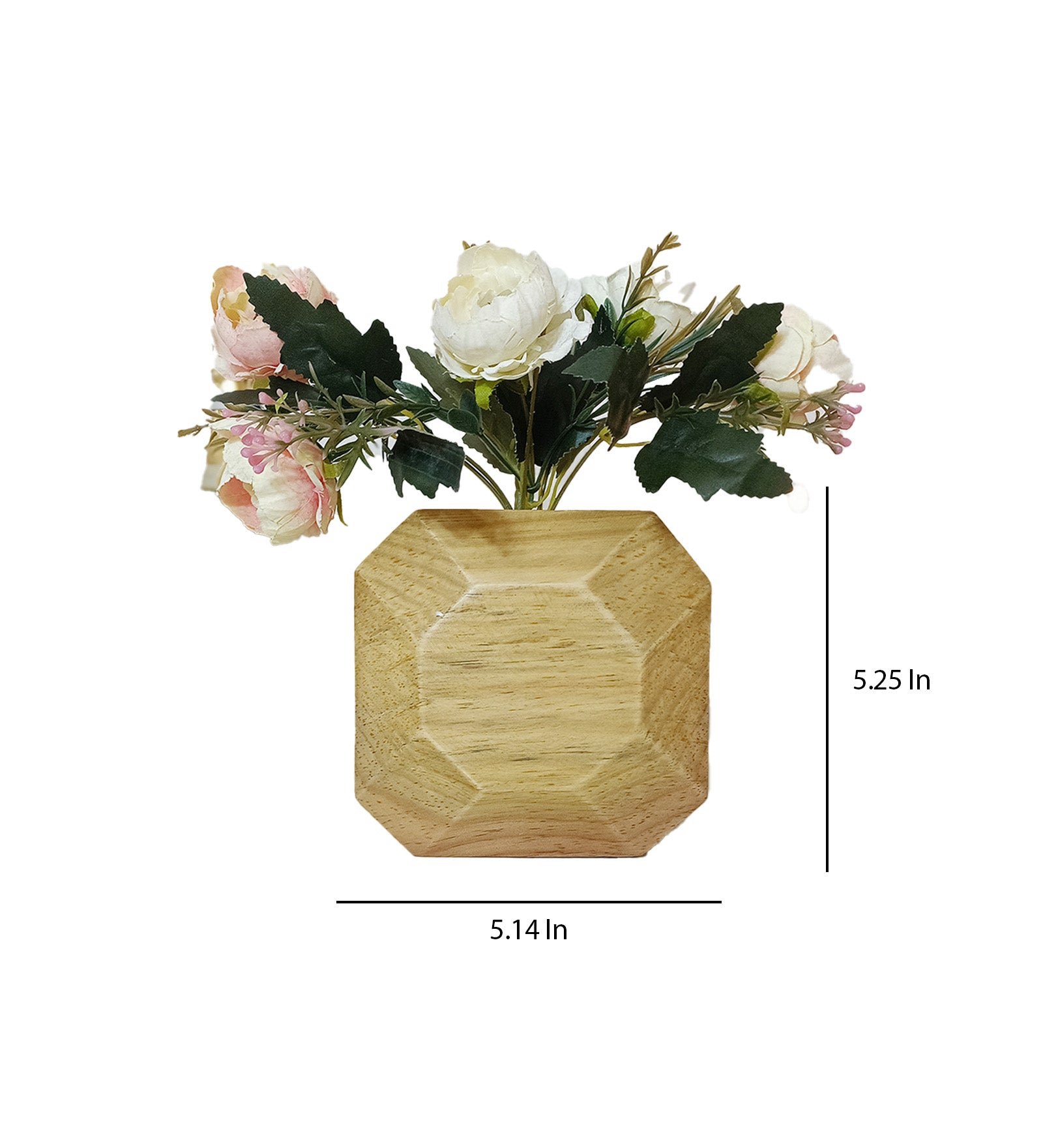 Hexagon Wooden Vase with Artificial Flowers